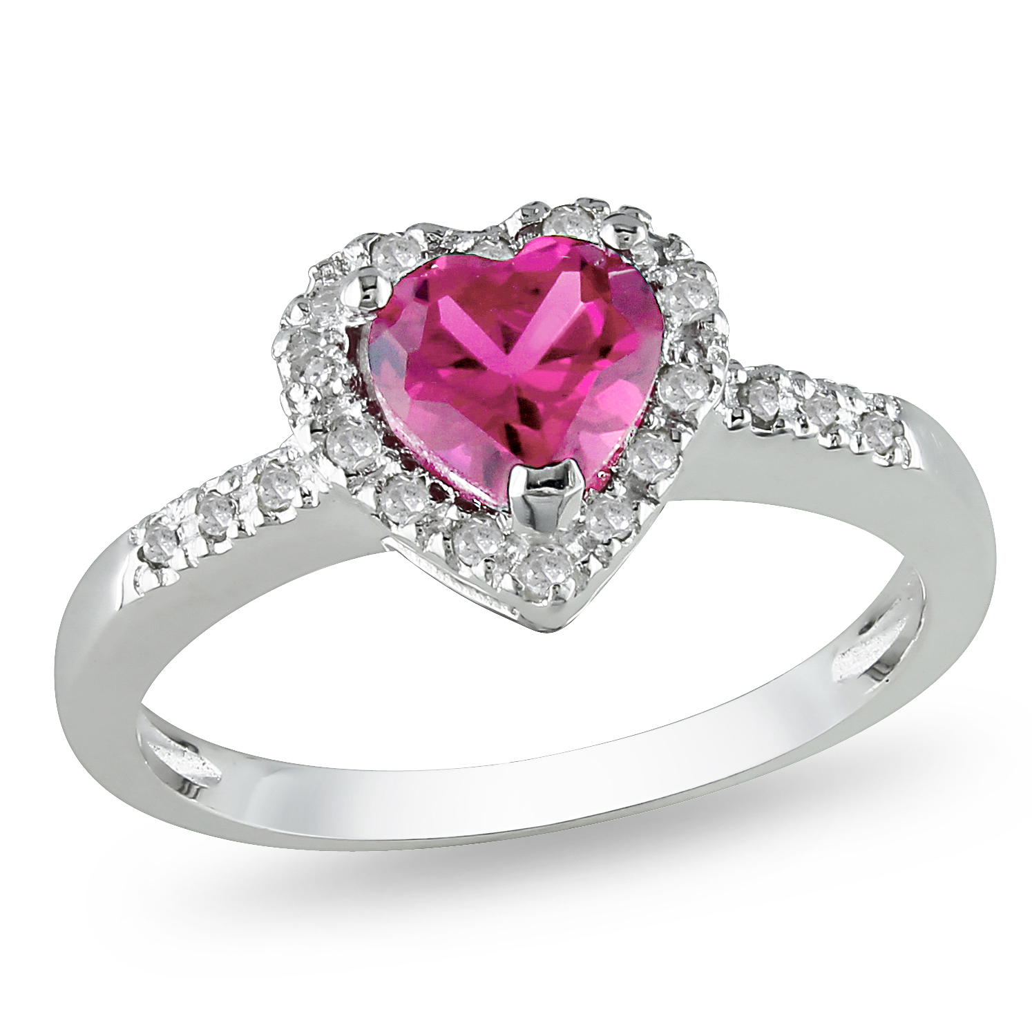 &nbsp; 1/10 Carat T.W. Diamond and 1 Carat T.G.W. Created Pink Sapphire Heart Ring in Sterling Silver I3