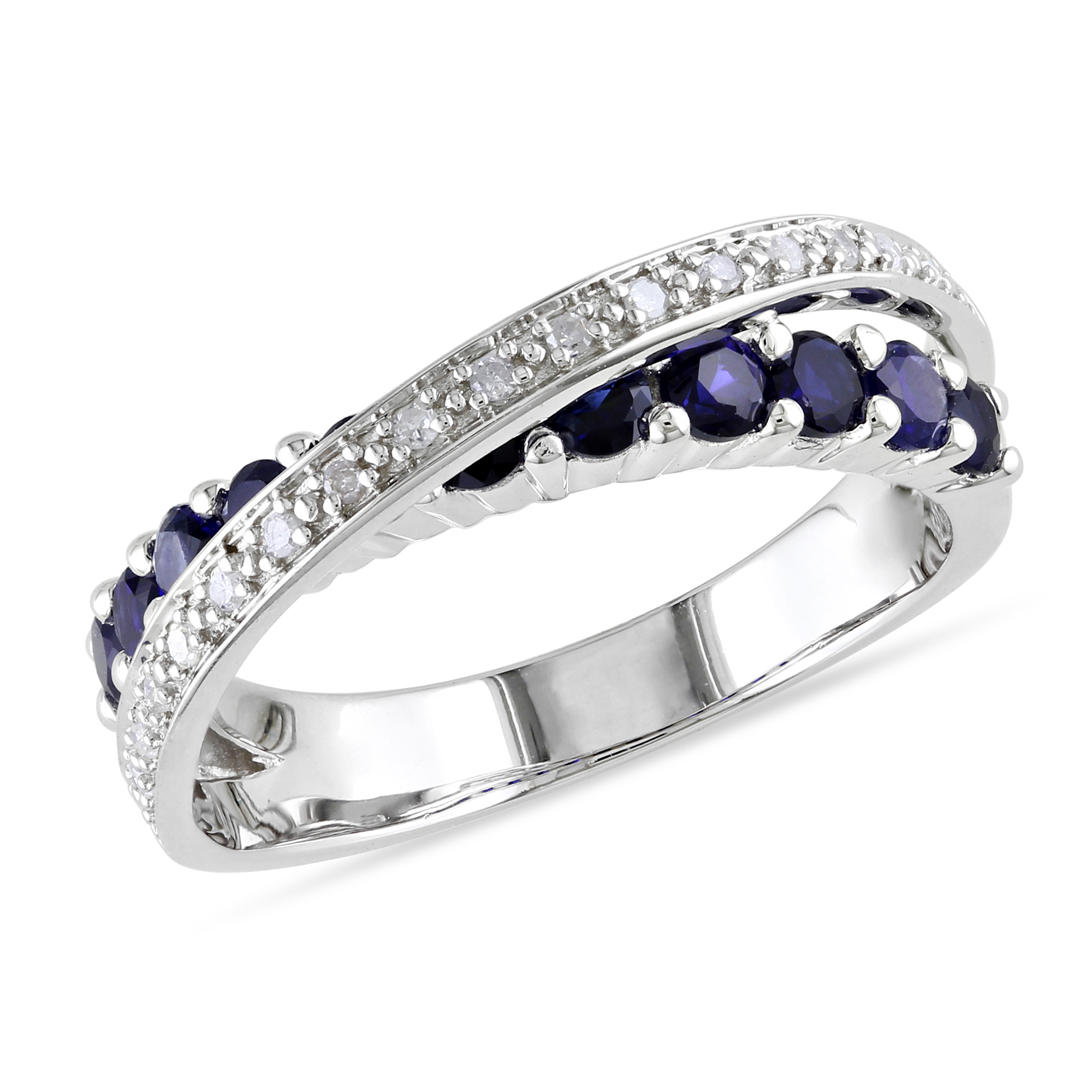Amour 1/10 Carat T.W. Diamond and 1 Carat T.G.W. Created Blue Sapphire Fashion Ring in Sterling Silver GH I3