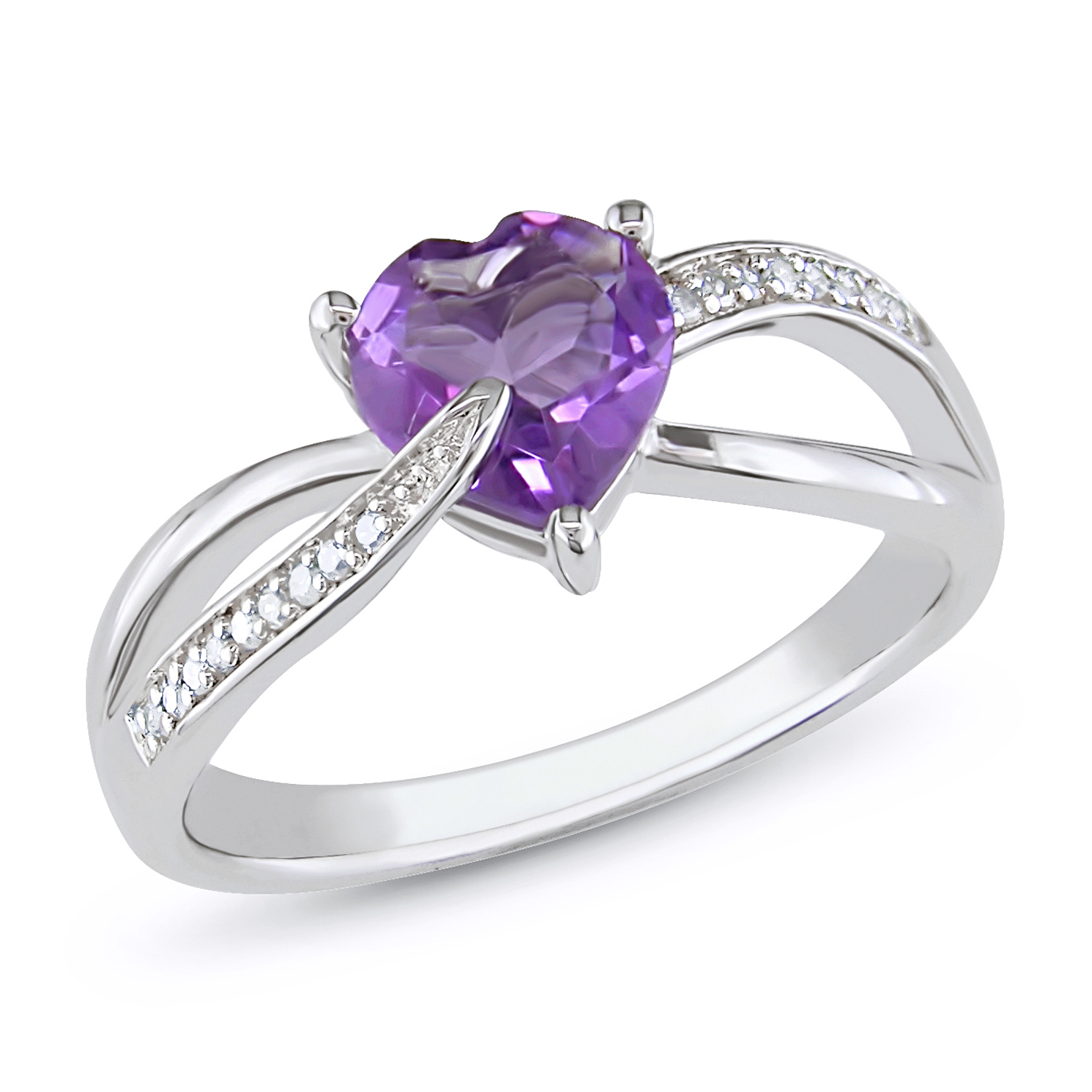 Amour 0.05 Carat T.W. Diamond and 1 Carat T.G.W. Amethyst Fashion Ring in Sterling Silver GH I3