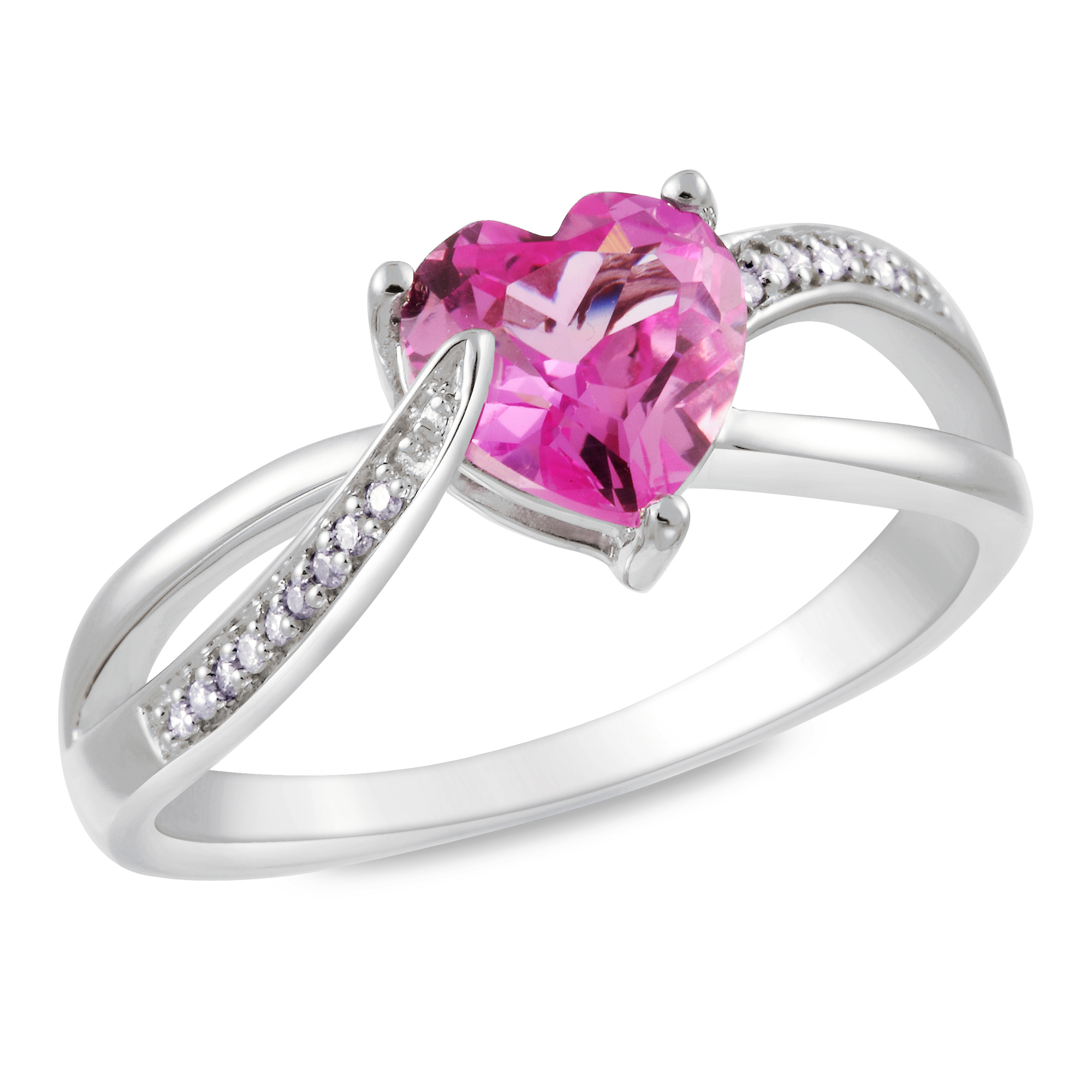 Amour 0.05 Carat T.W. Diamond and 1 1/2 Carat T.G.W. Created Pink Sapphire Fashion Ring in Sterling Silver GH I3