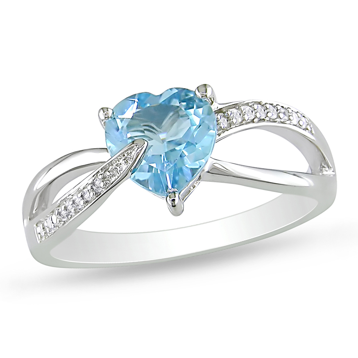 Amour 0.05 Carat T.W. Diamond and 1 1/3 Carat T.G.W. Blue Topaz Fashion Ring in Sterling Silver GH I3