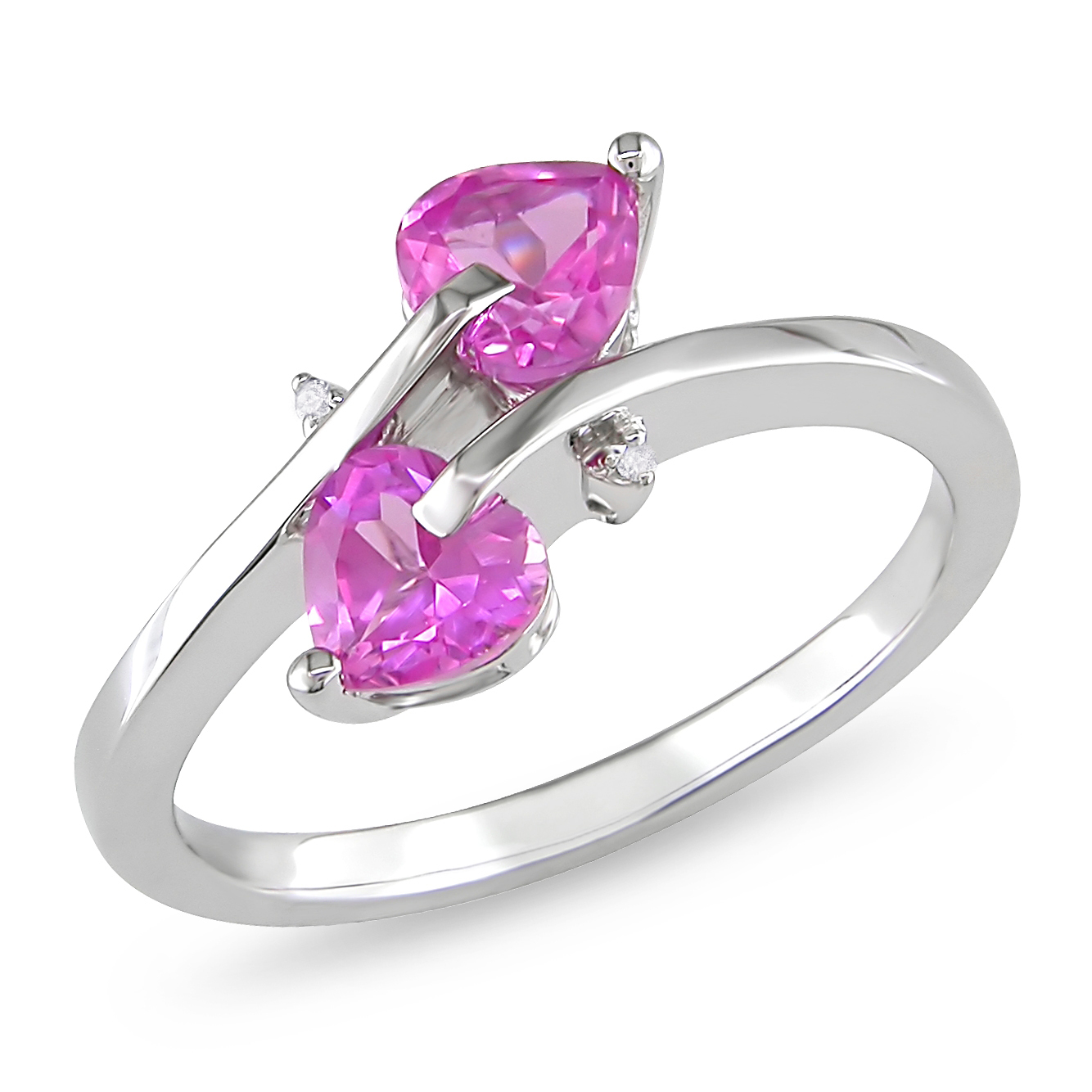 &nbsp; 0.007 Carat T.W. Diamond and 1 Carat T.G.W. Created Pink Sapphire Fashion Ring in Sterling Silver GH I3