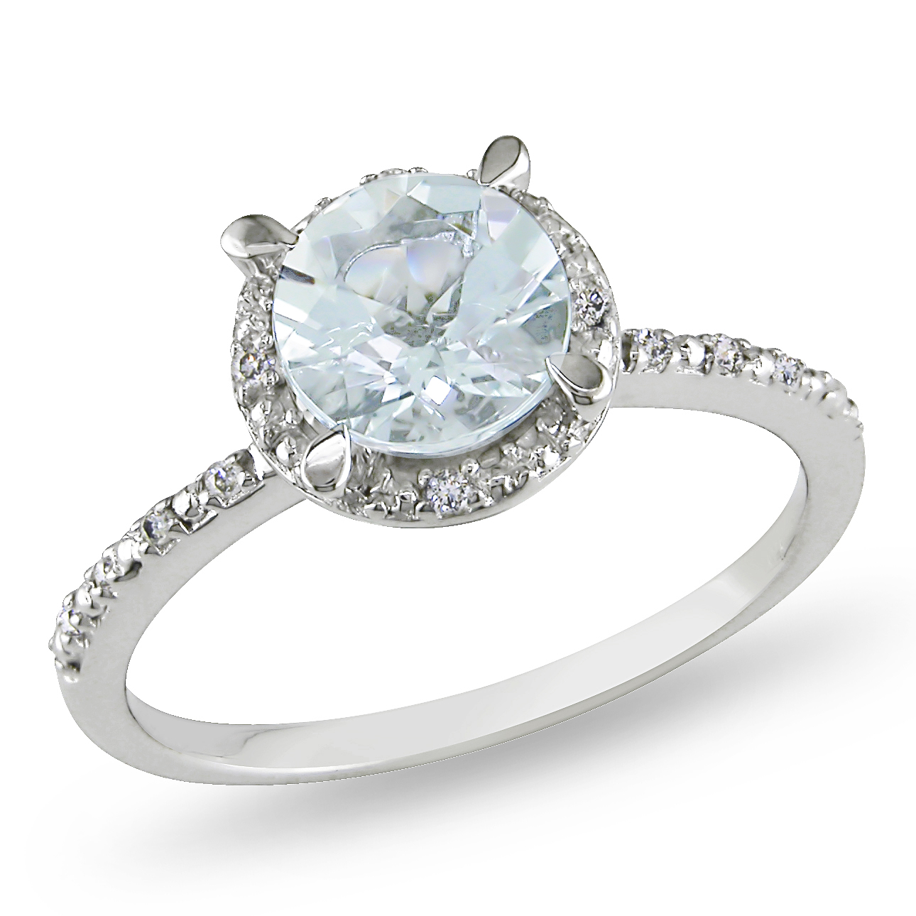 Amour 0.05 Carat T.W. Diamond and 1 1/7 Carat T.G.W. Aquamarine Fashion Ring in Sterling Silver GH I3