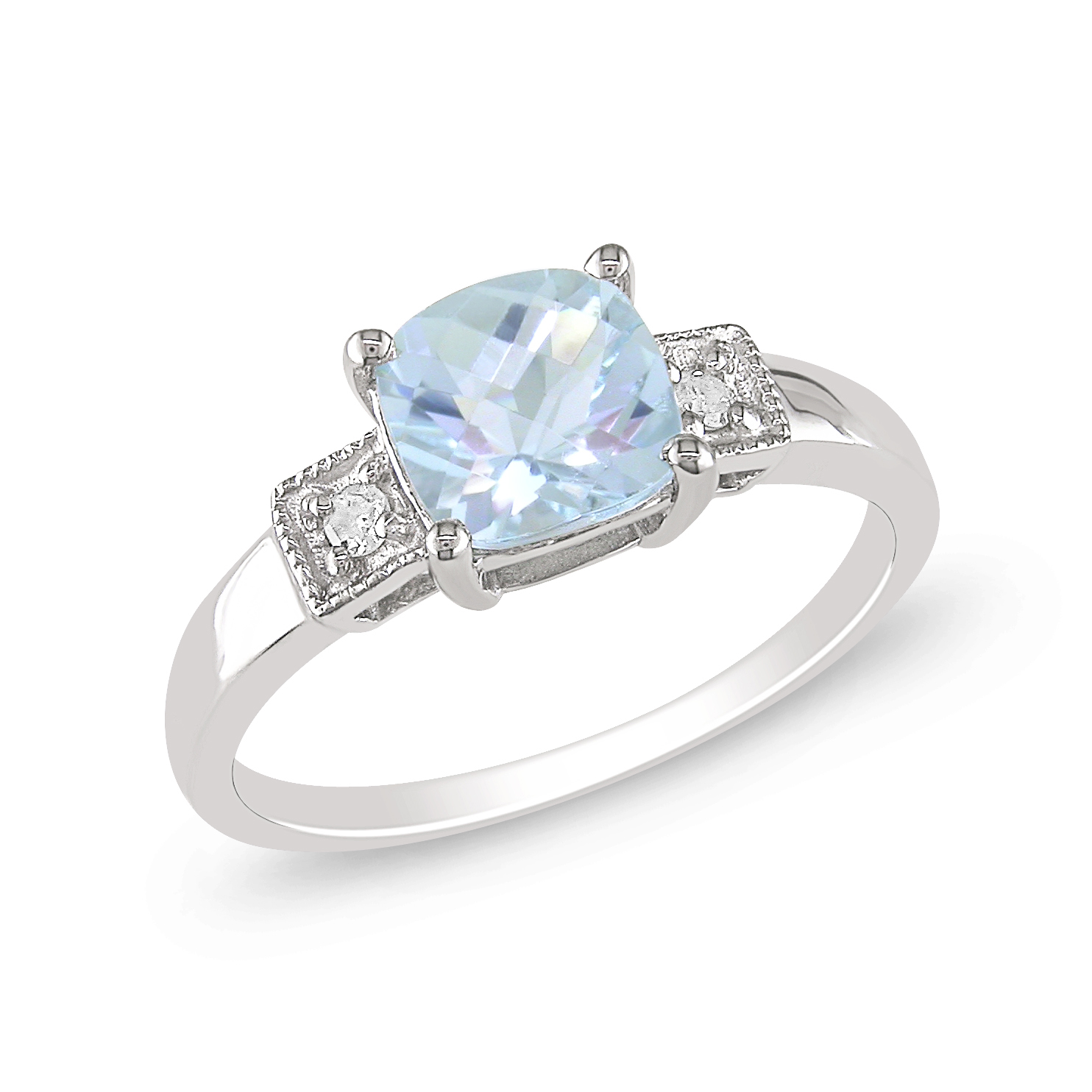 Amour 0.04 Carat T.W. Diamond and 4/5 Carat T.G.W. Aquamarine Fashion Ring in Sterling Silver I3