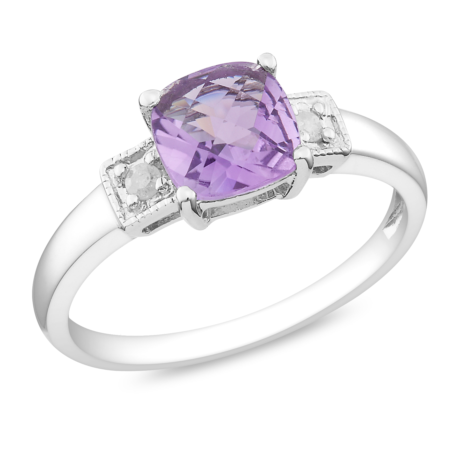 Amour 0.04 Carat T.W. Diamond and 4/5 Carat T.G.W. Amethyst Fashion Ring in Sterling Silver I3
