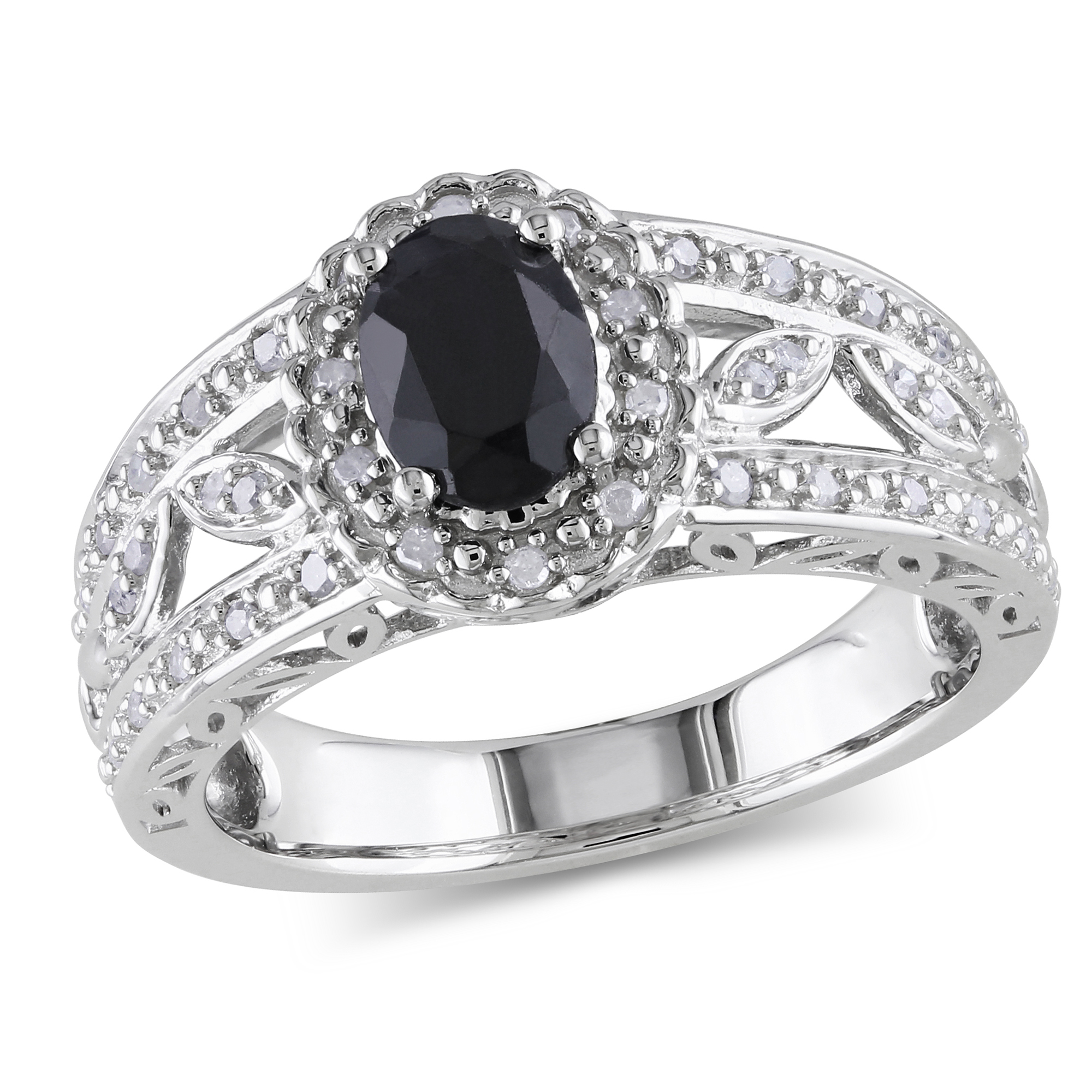Amour 1/5 Carat T.W. Diamond and 1 Carat T.G.W. Black Sapphire Fashion Ring in Sterling Silver I3