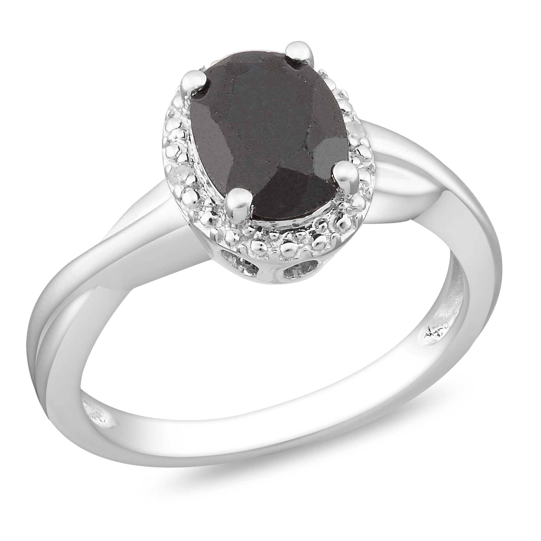 Amour 0.01 Carat T.W. Diamond and 1 3/5 Carat T.G.W. Black Sapphire Fashion Ring in Sterling Silver I3