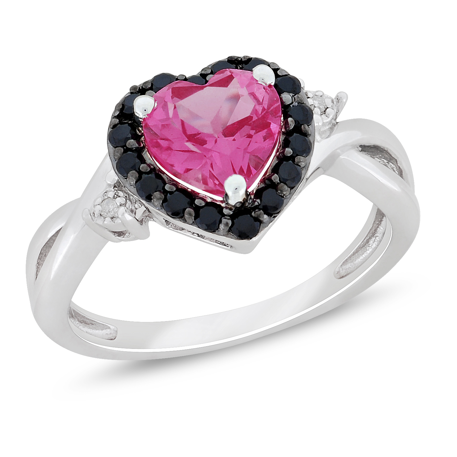 Amour 0.01 Carat T.W. Diamond and 1 7/8 Carat T.G.W. Created Pink Sapphire and Black Spinel Fashion Ring in Sterling Silver GH I2;I3