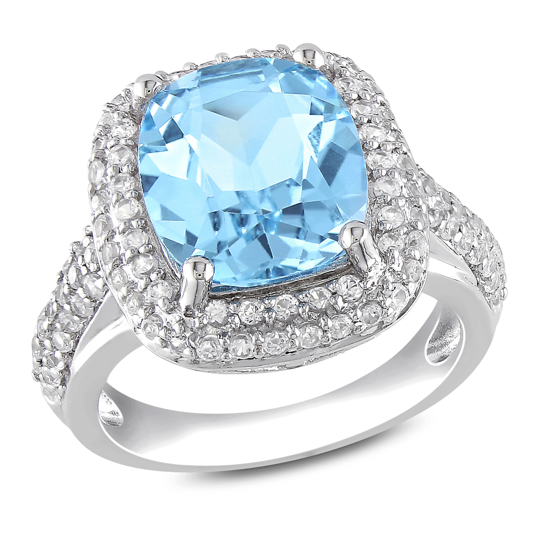 Amour 7 1/4 Carat T.G.W. Blue Topaz Created White Sapphire Fashion Ring in Sterling Silver