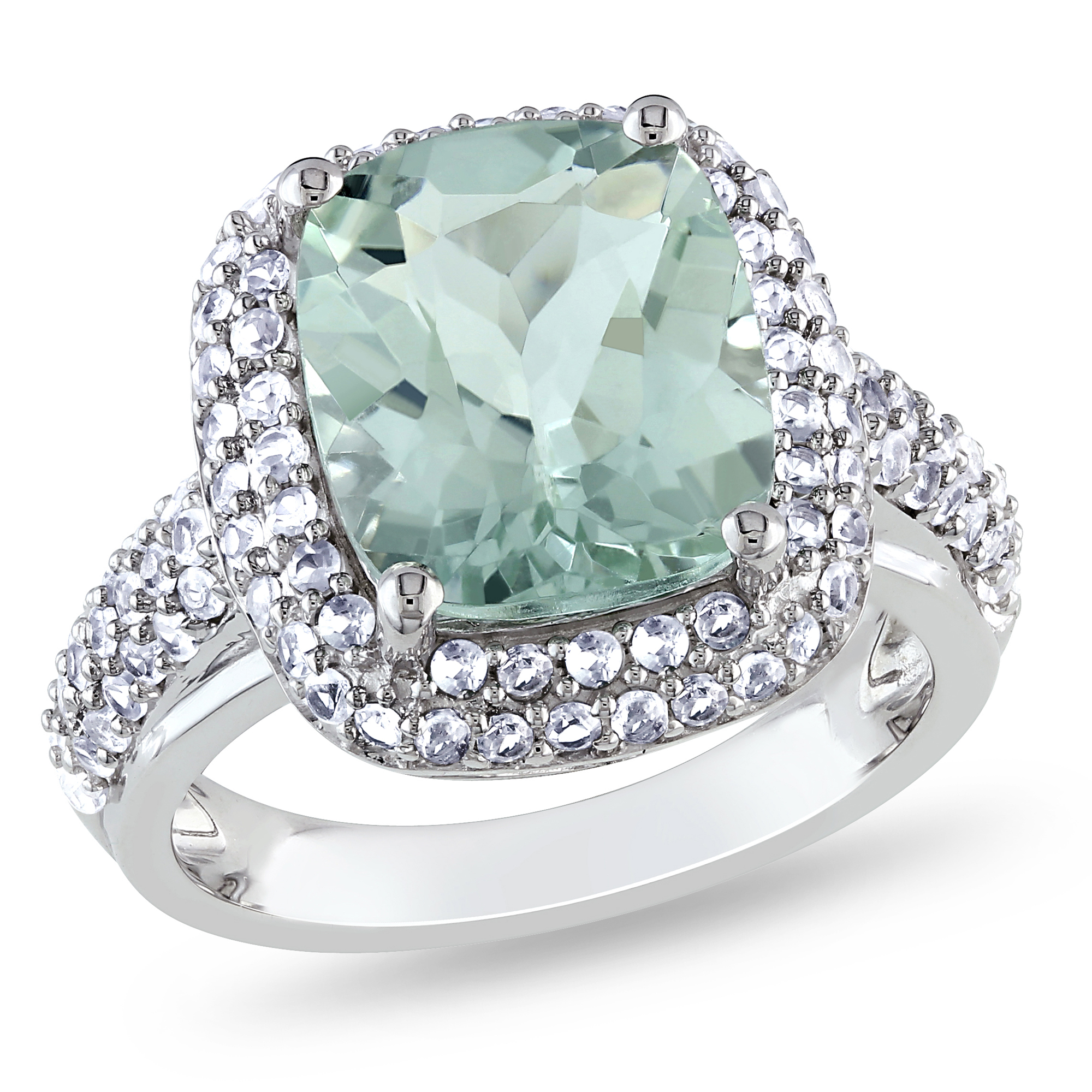 Amour 6 Carat T.G.W. Green Amethyst Created White Sapphire Fashion Ring in Sterling Silver