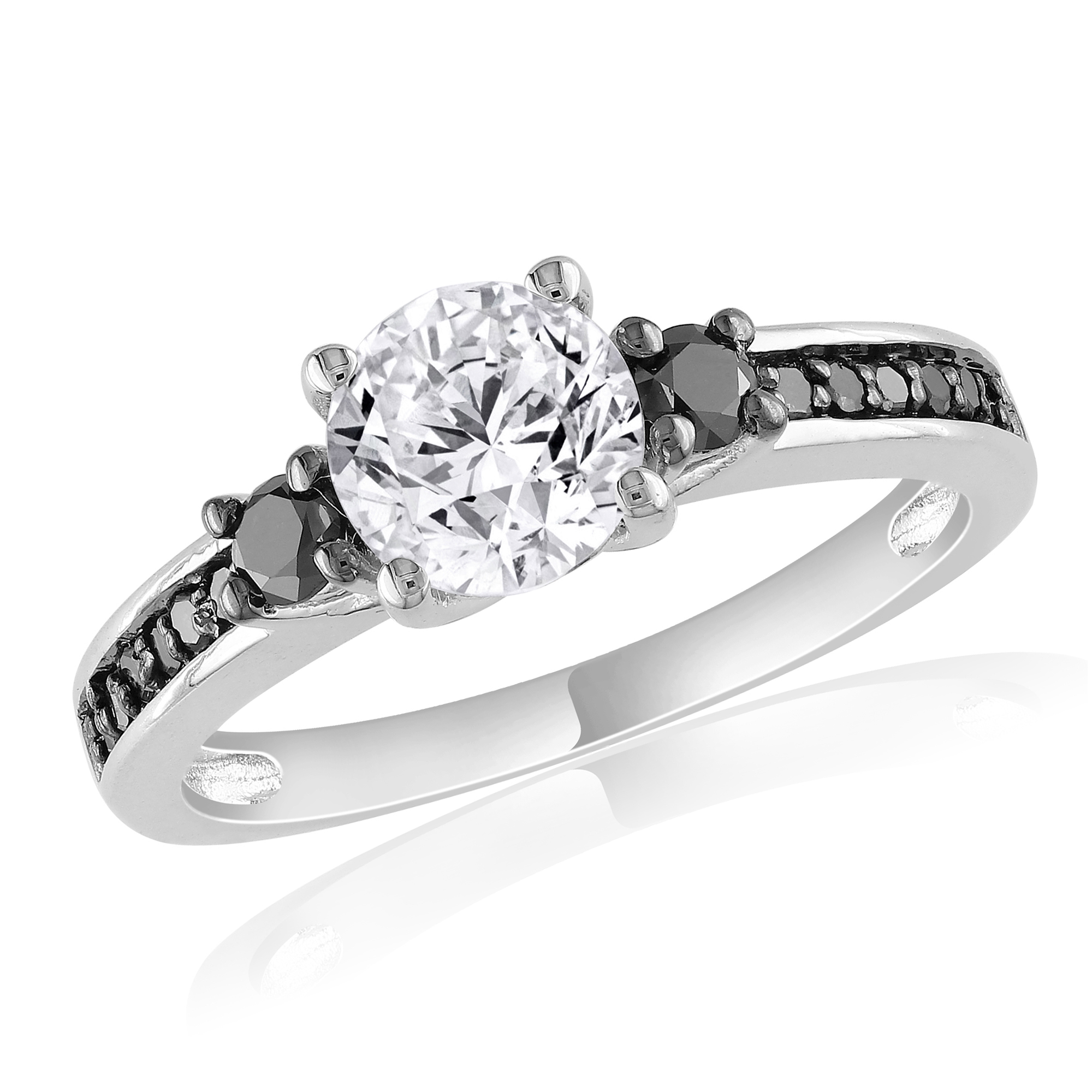 Amour 1/3 Carat Black T.W. Diamond and 1 3/8 Carat T.G.W. Created White Sapphire Fashion Ring in Sterling Silver Black Plated