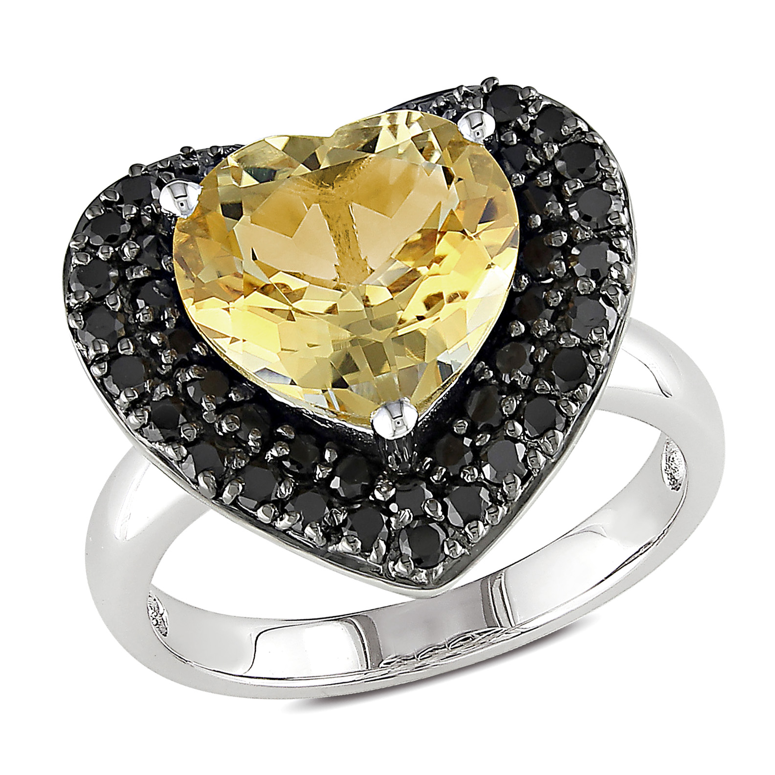 Amour 4 1/3 Carat T.G.W. Citrine Black Spinel Heart Ring in Sterling Silver Black Plated