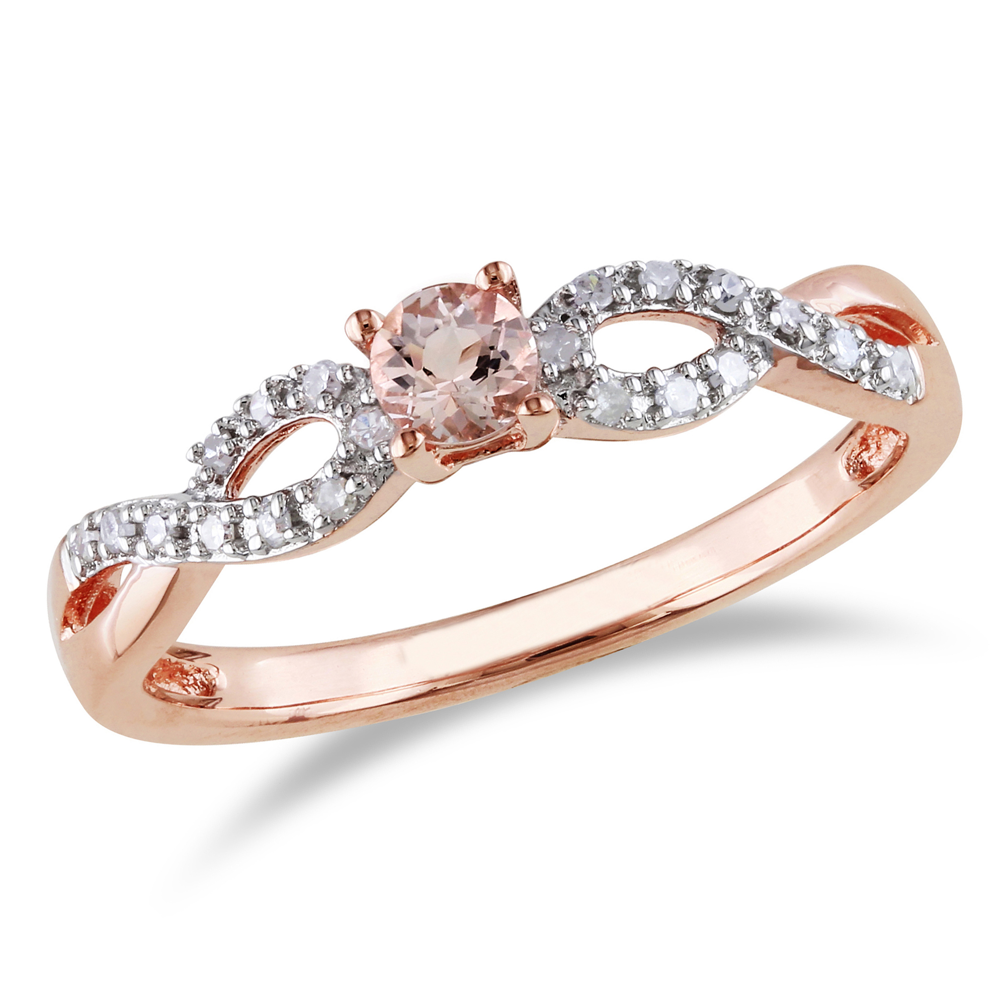 Amour 1/10 Carat T.W. Diamond and 1/6 Carat T.G.W. Morganite Fashion Ring Pink Sterling Silver GH I2;I3
