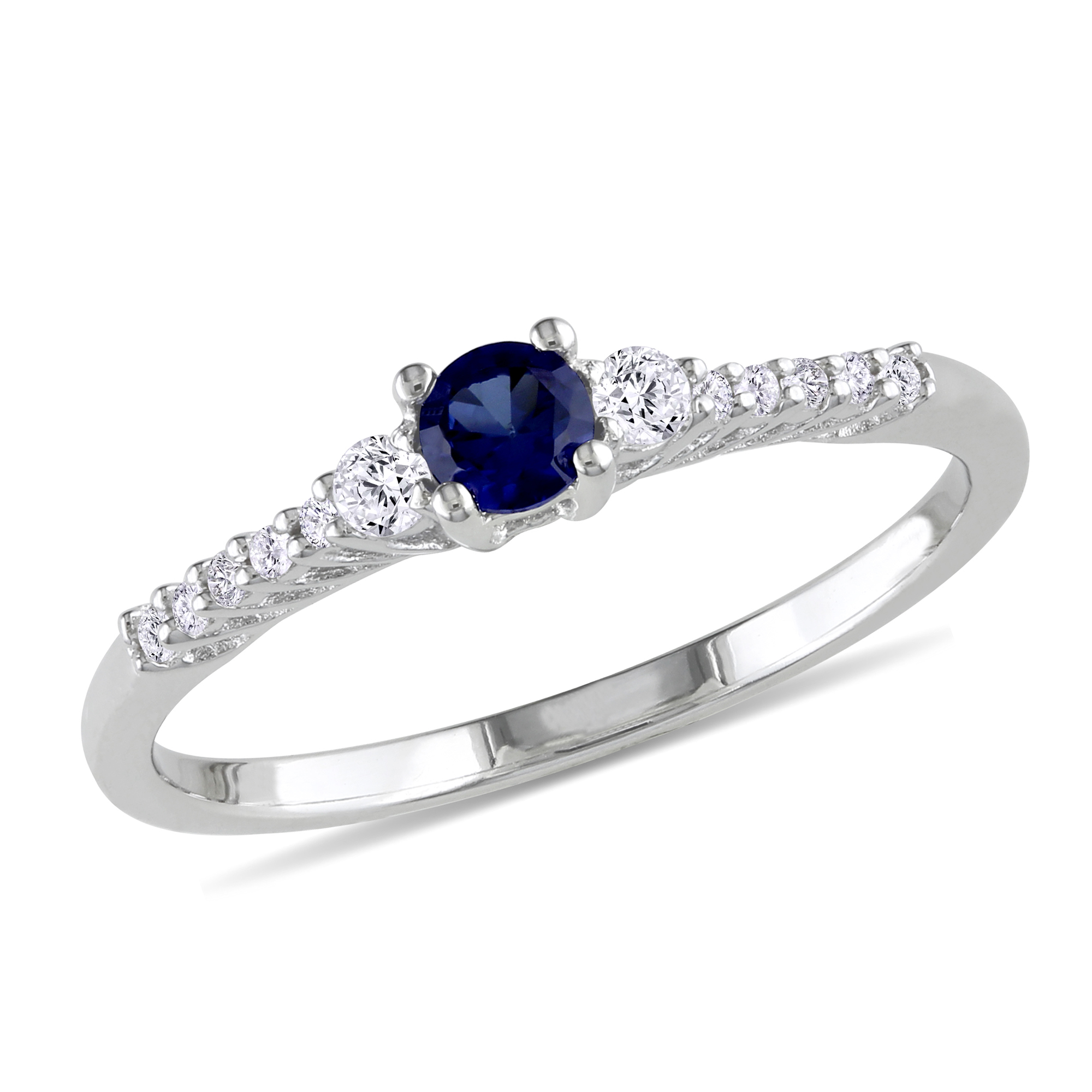 Amour 0.05 Carat T.W. Diamond and 1/3 Carat T.G.W. Multi-Sapphire Fashion Ring in Sterling Silver GH I2;I3