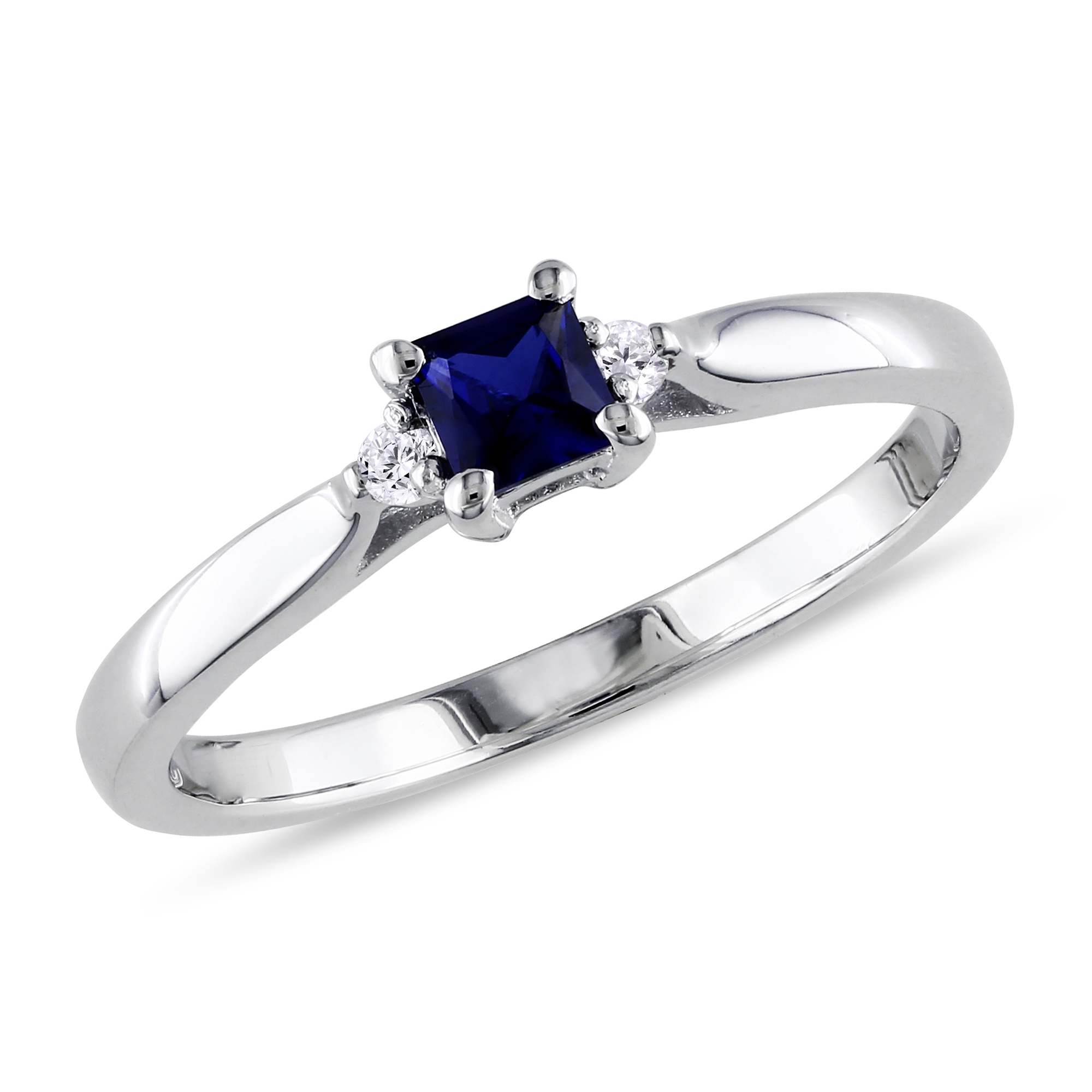 Amour 0.04 Carat T.W. Diamond and 1/3 Carat T.G.W. Created Blue Sapphire Fashion Ring in Sterling Silver GH I2;I3