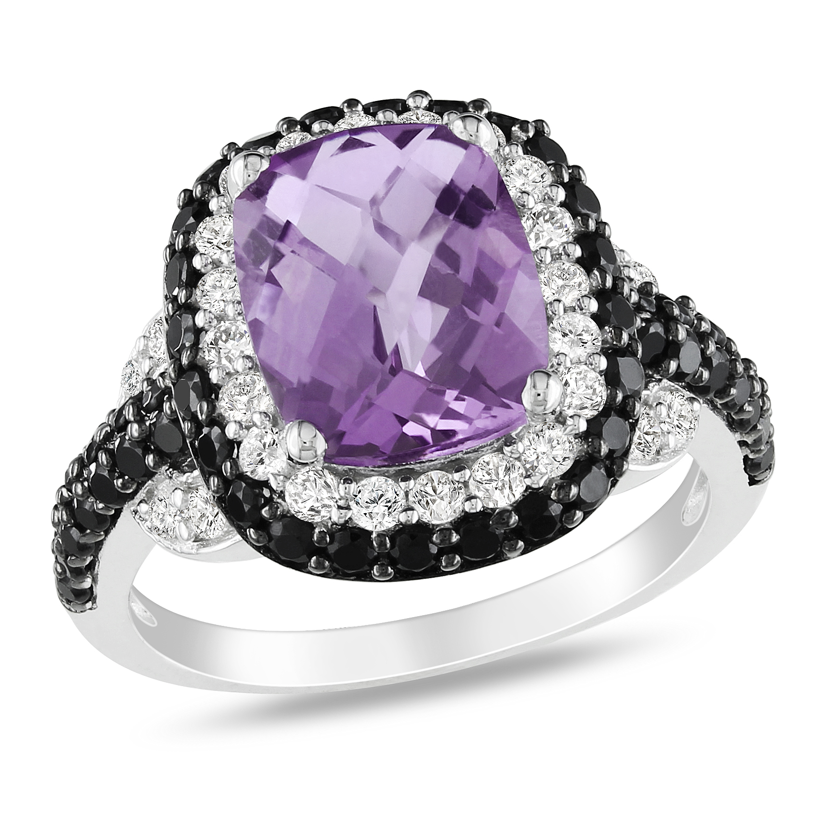 Amour 4.45 Carat T.G.W. Amethyst White Cubic Zirconia Black Spinel Fashion Ring in Sterling Silver Black Plated