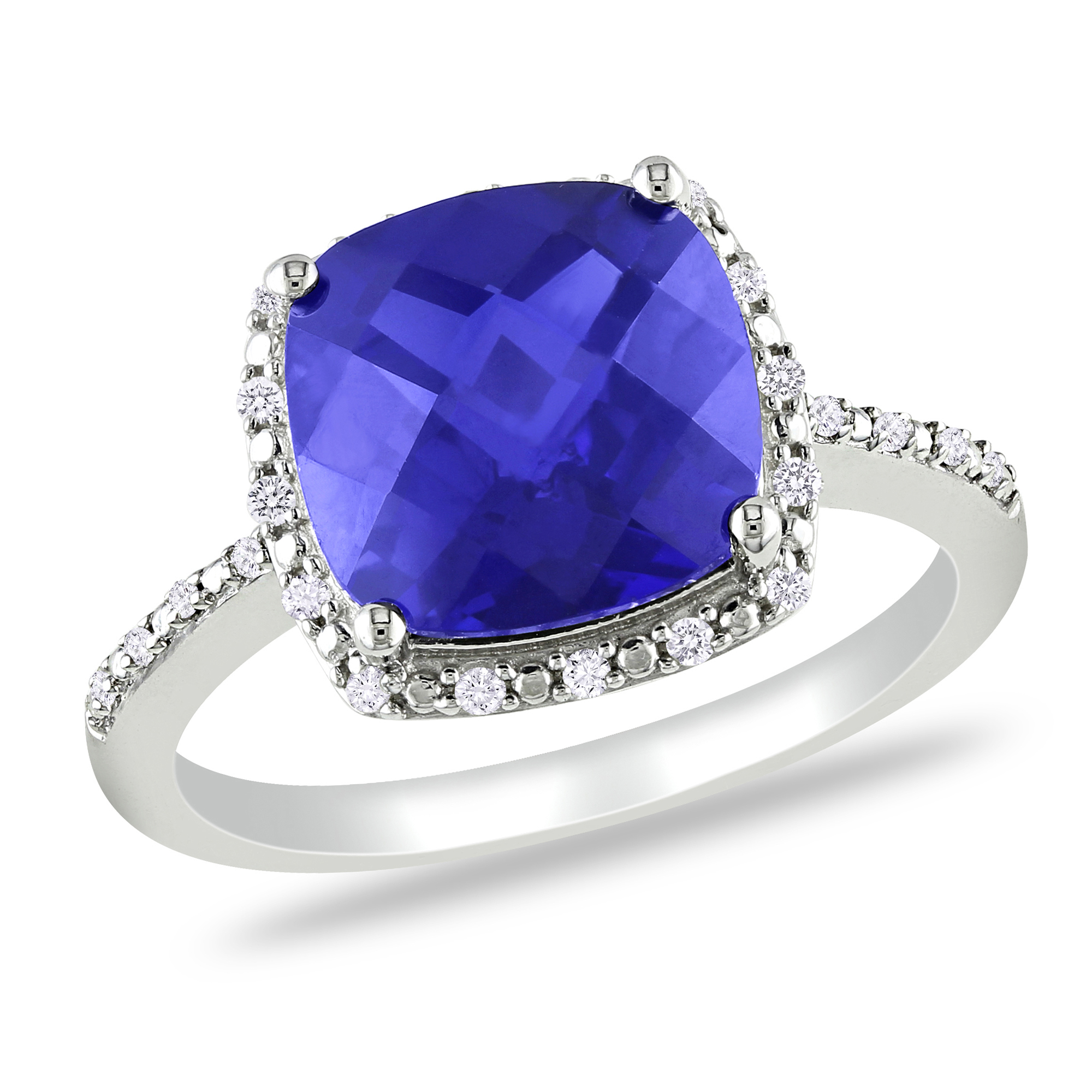 Amour 1/10 Carat T.W. Diamond and 5 3/4 Carat T.G.W. Created Blue Sapphire Fashion Ring in Sterling Silver GH I2;I3