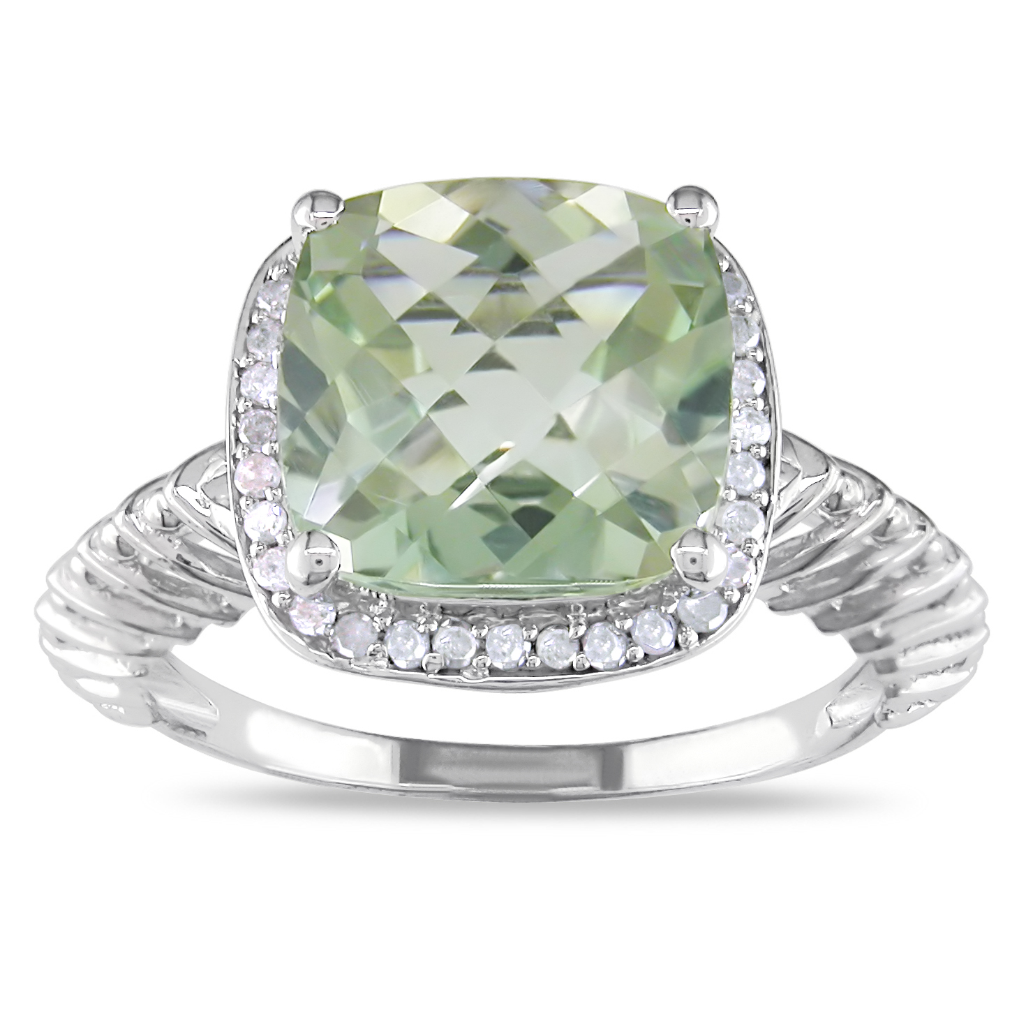 Amour 1/6 Carat T.W. Diamond and 4 Carat T.G.W. Green Amethyst Fashion Ring in Sterling Silver GH I3