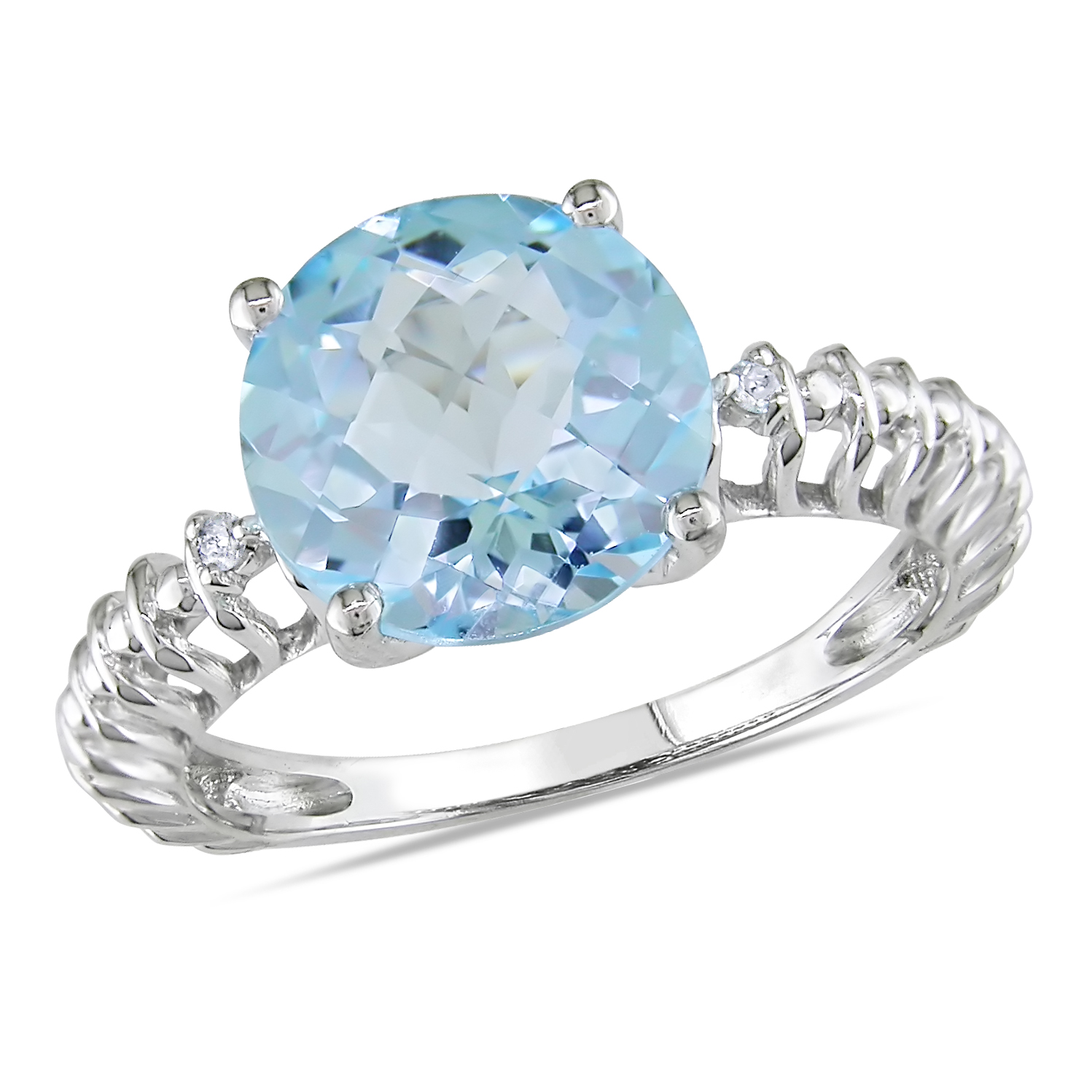 Amour 0.02 Carat T.W. Diamond and 4 1/4 Carat T.G.W. Blue Topaz Fashion Ring in Sterling Silver GH I3