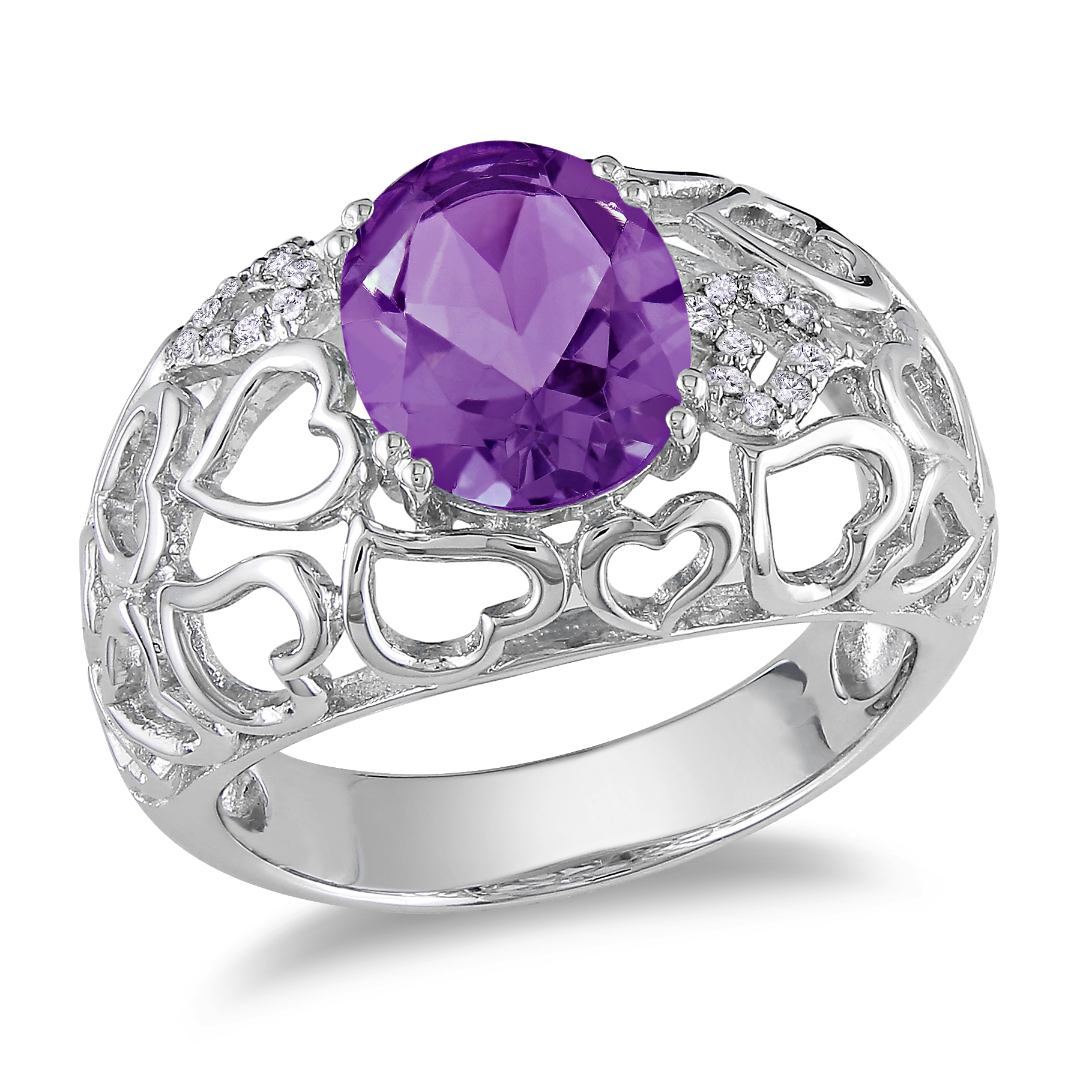Amour 0.06 Carat T.W. Diamond and 2 3/8 Carat T.G.W. Amethyst Fashion Ring in Sterling Silver GH I3