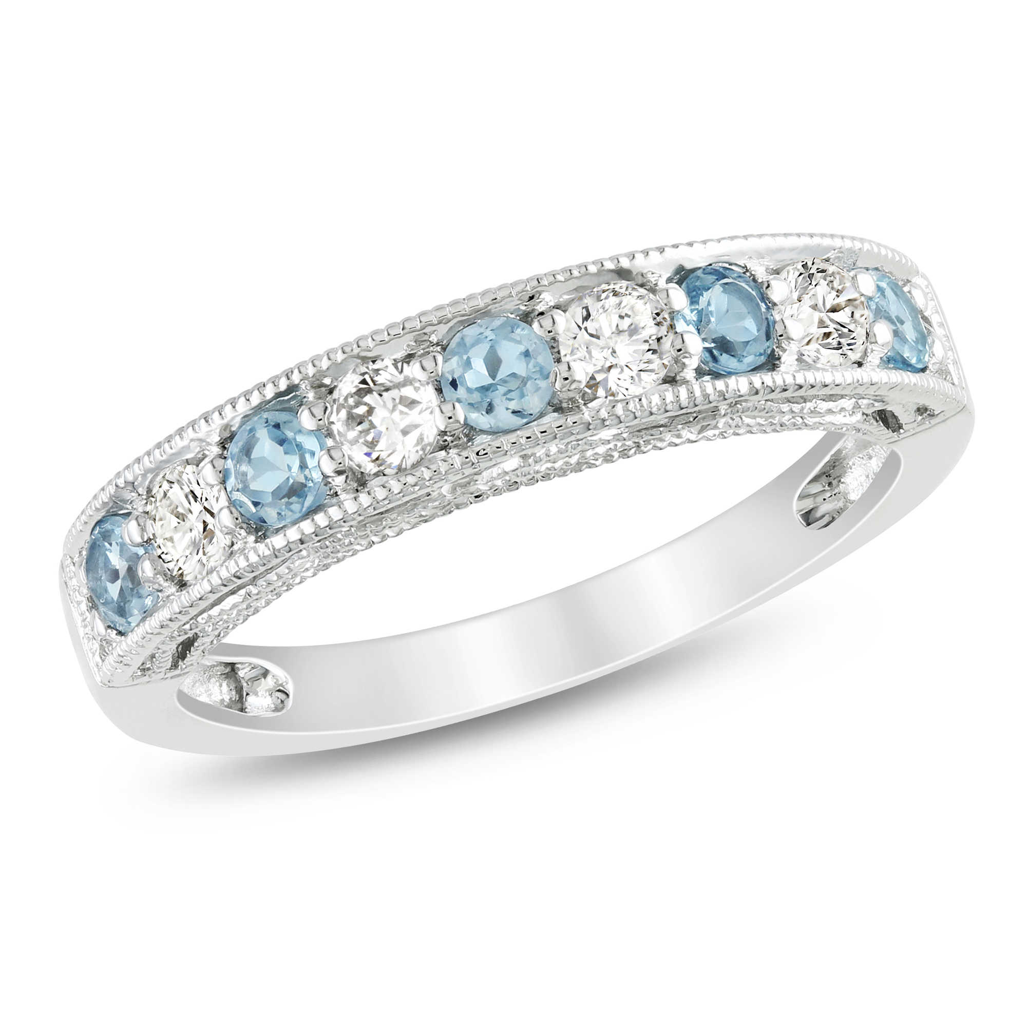 Amour 3/4 Carat T.G.W. Blue Topaz Created White Sapphire Fashion Ring in Sterling Silver