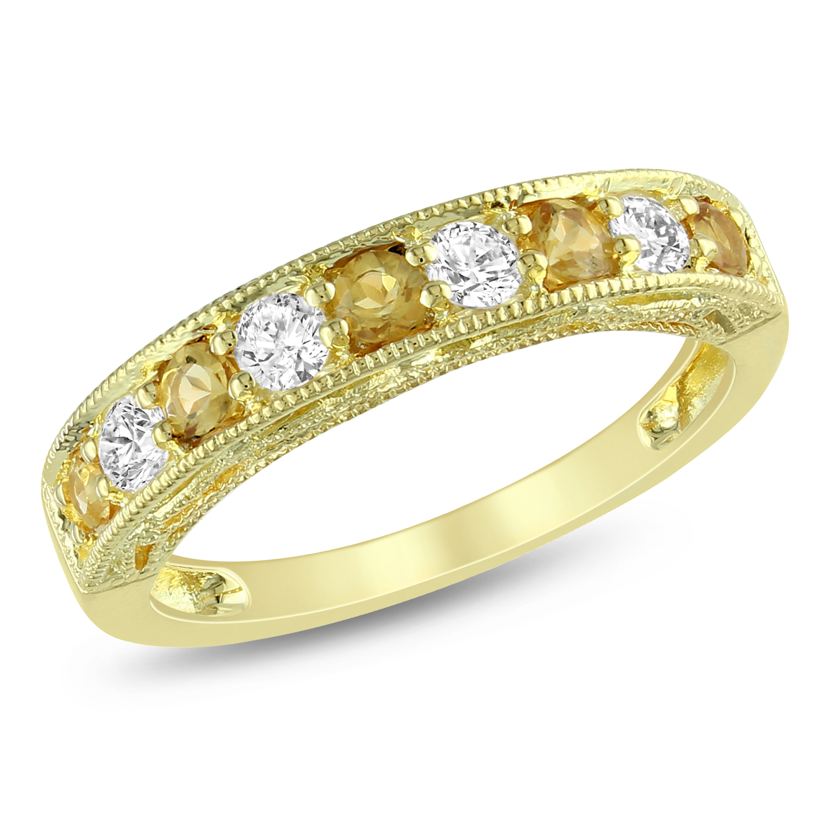 Amour 5/8 Carat T.G.W. Citrine Created White Sapphire Fashion Ring in Gold Plated Sterling Silver