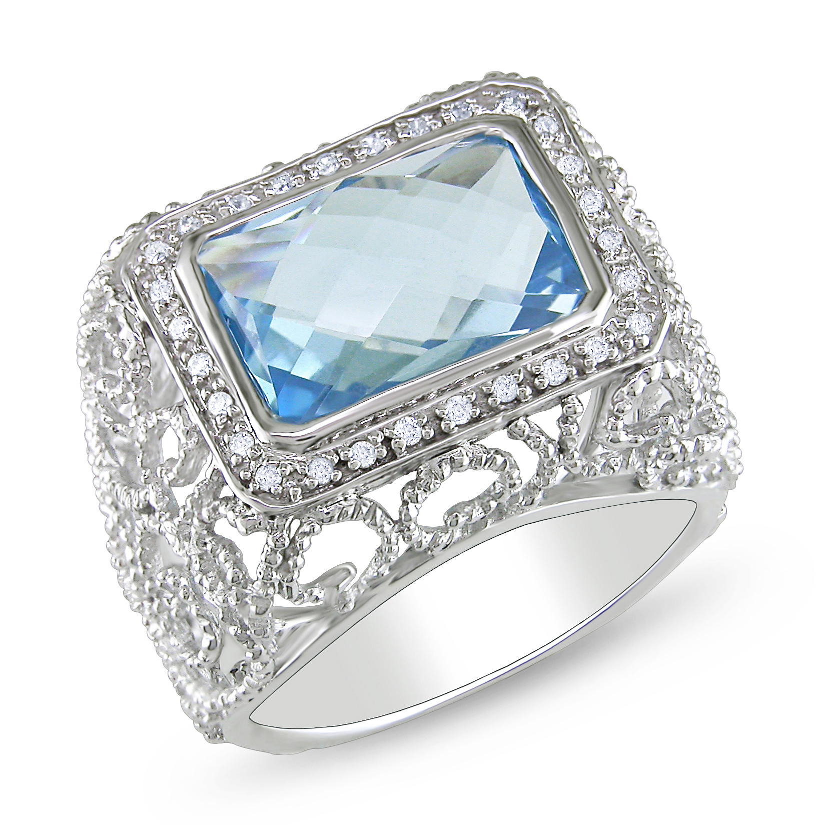 Amour 1/10 Carat T.W. Diamond and 6 Carat T.G.W. Blue Topaz Fashion Ring in Sterling Silver GH I3