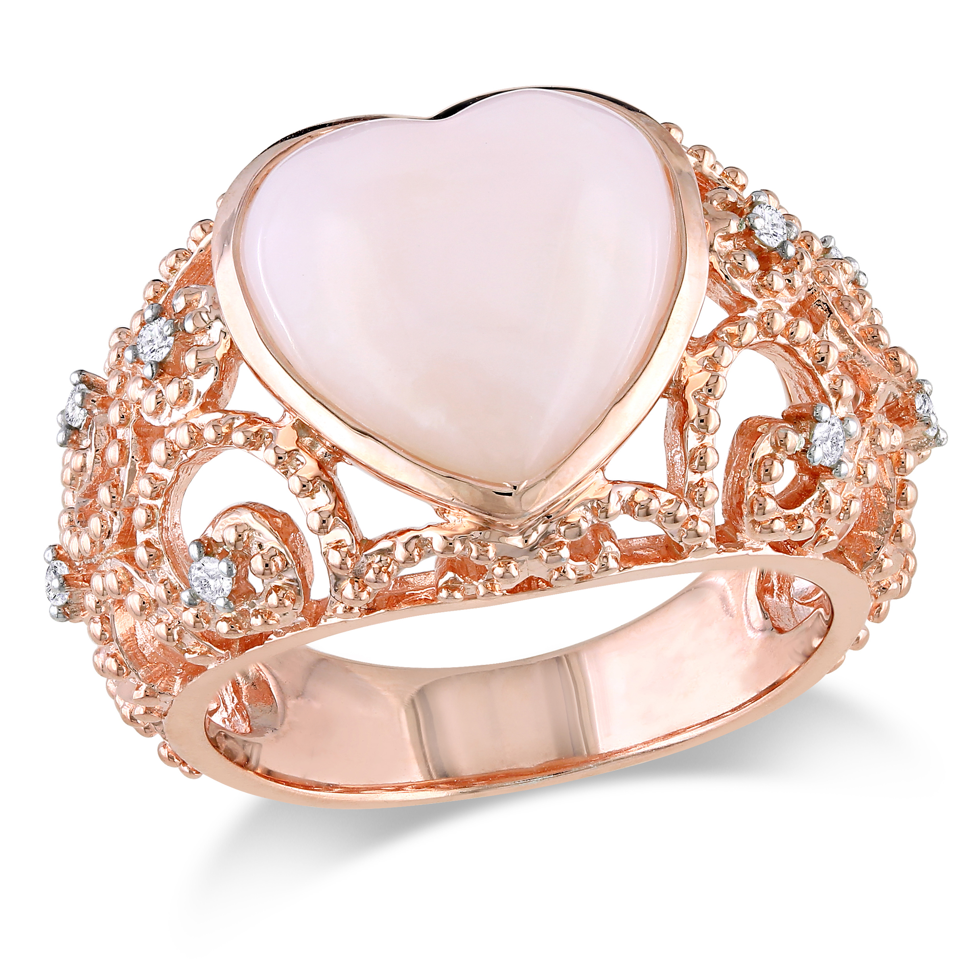 Amour 1/10 Carat T.W. Diamond and 4 1/4 Carat T.G.W. Pink Opal Fashion Ring Pink Sterling Silver GH I3