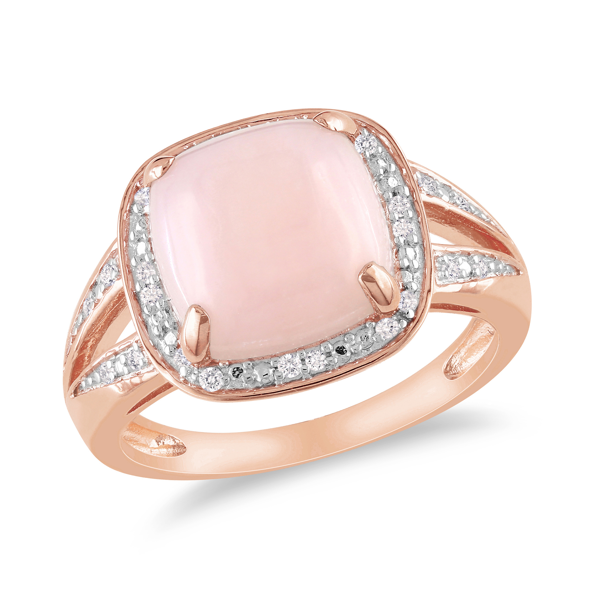 Amour 1/10 Carat T.W. Diamond and 5 Carat T.G.W. Pink Opal Fashion Ring Pink Sterling Silver GH I2;I3