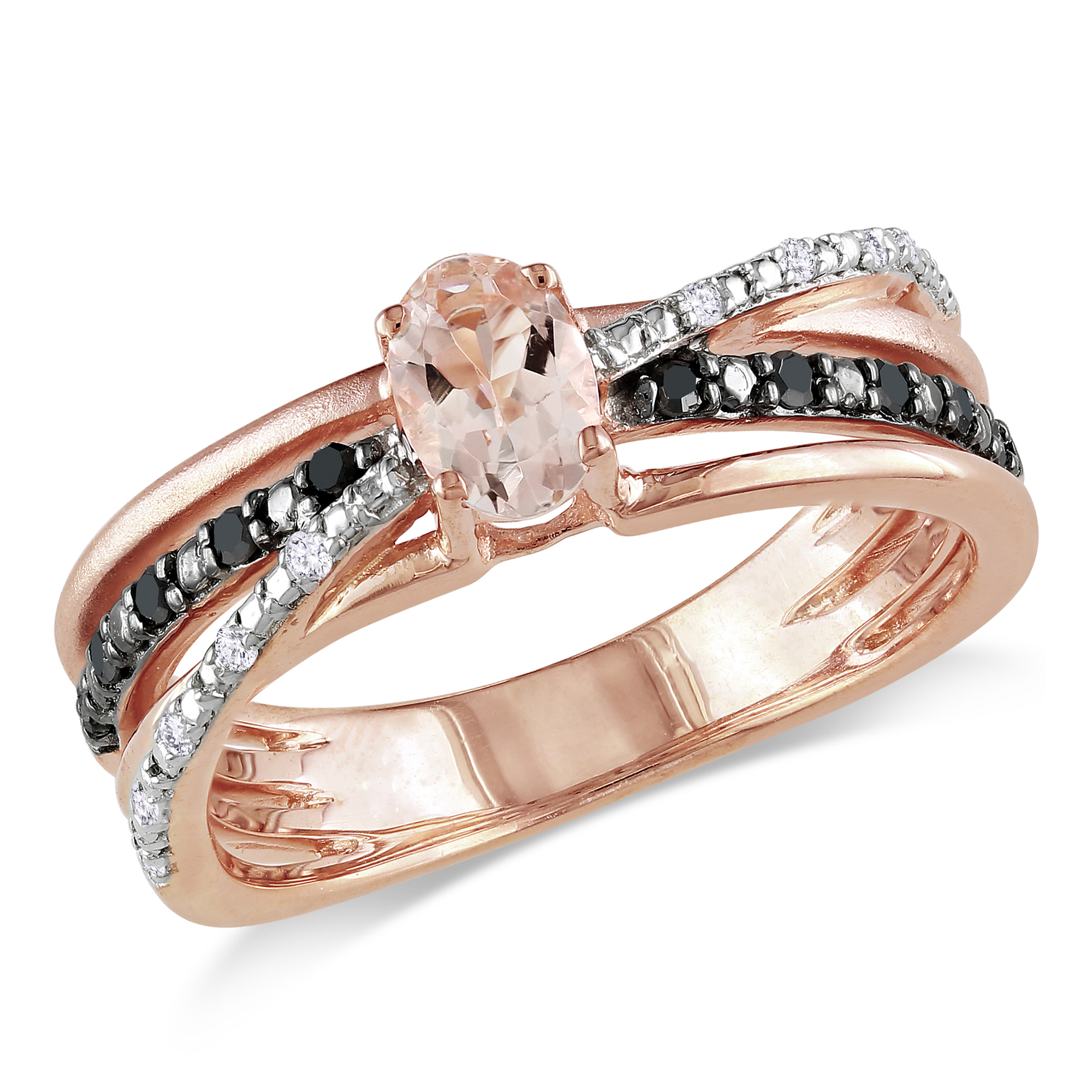 Amour 1/7 Carat Black and White Diamond T.W. and 1/2 Carat T.G.W. Morganite Fashion Ring Pink Sterling Silver GH I2;I3
