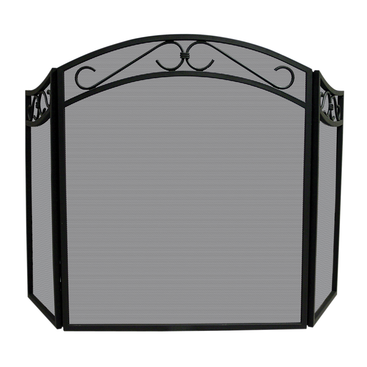UniFlame 3 Fold Black Wrought Iron Arch Top Screen with Scrolls