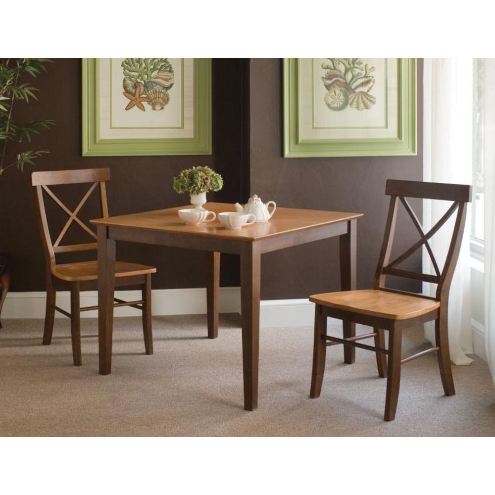 International Concepts Set of 3 pcs - 36x36 Dining Table with 2 X-Back Chairs