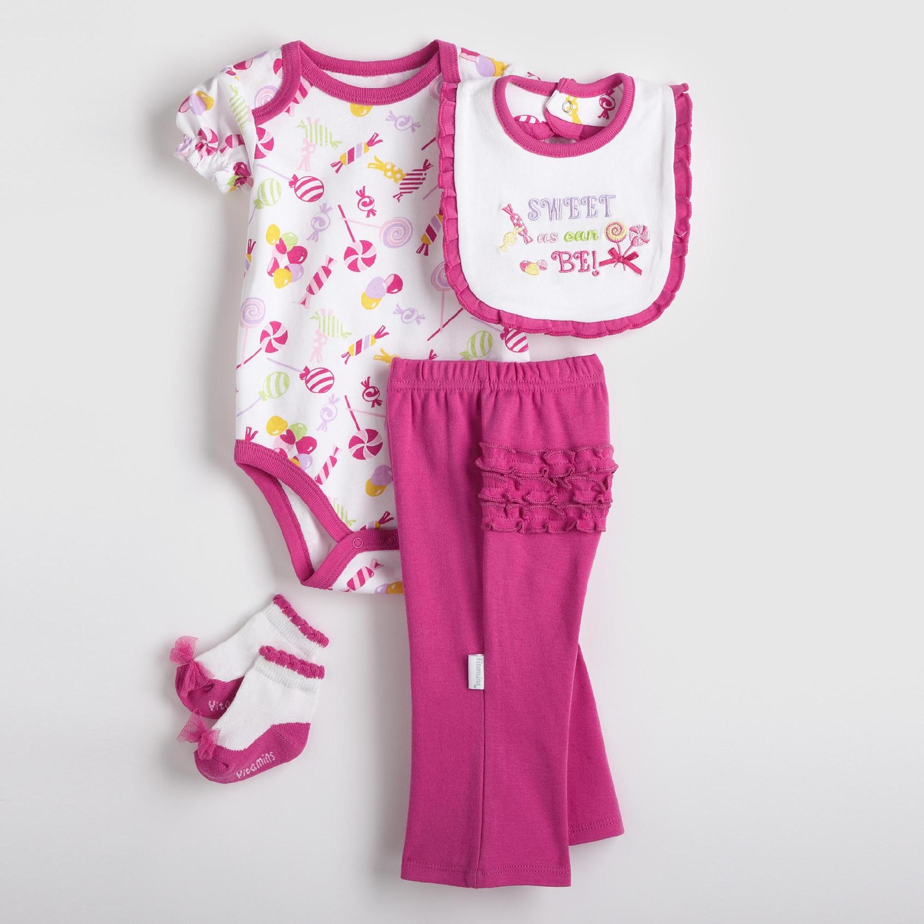 Vitamins Baby Infant Girl's Bodysuit  Bib  Sweatpants & Socks