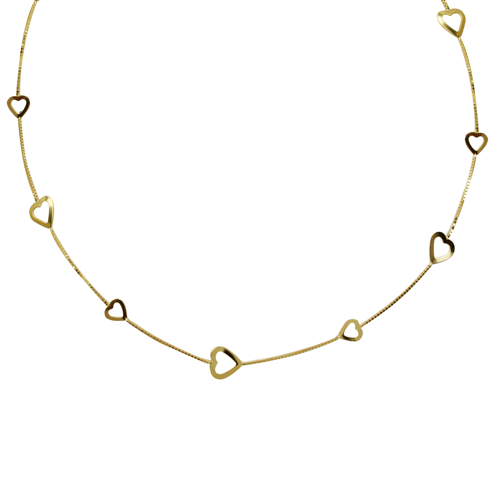 True Gold 10KT NECKLACE OPEN HEART STATIONS, Yellow True Gold 10KT NECKLACE OPEN HEART STATIONS, Yellow