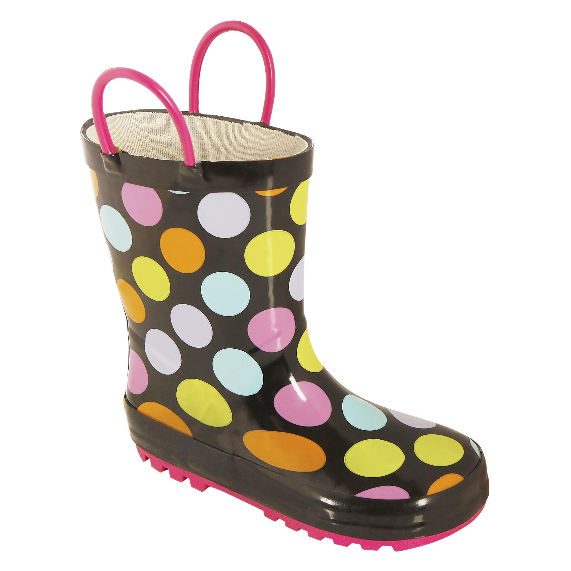 Western Chief Toddler Girl's Rain Boot - Multi Dotty - Black