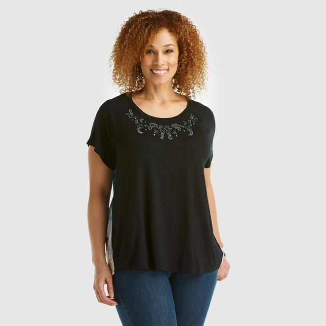B L E U Women s Plus Rhinestone T Shirt