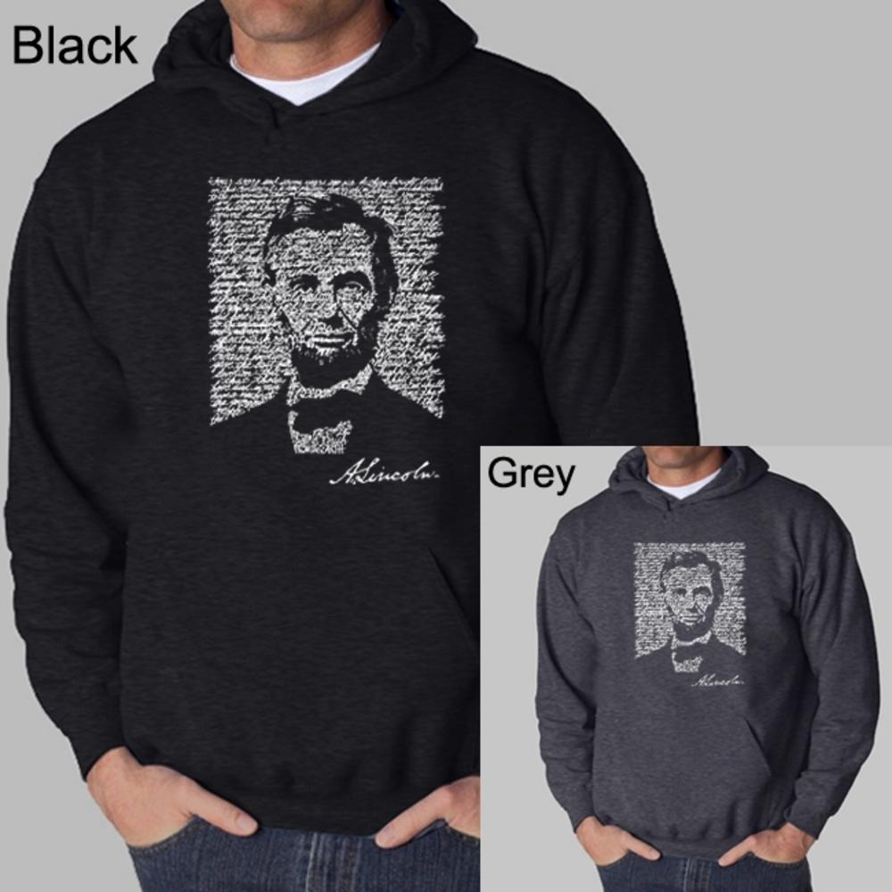 Los Angeles Pop Art Men's Word Art Hooded Sweatshirt- Abraham Lincoln - Gettysburg Address