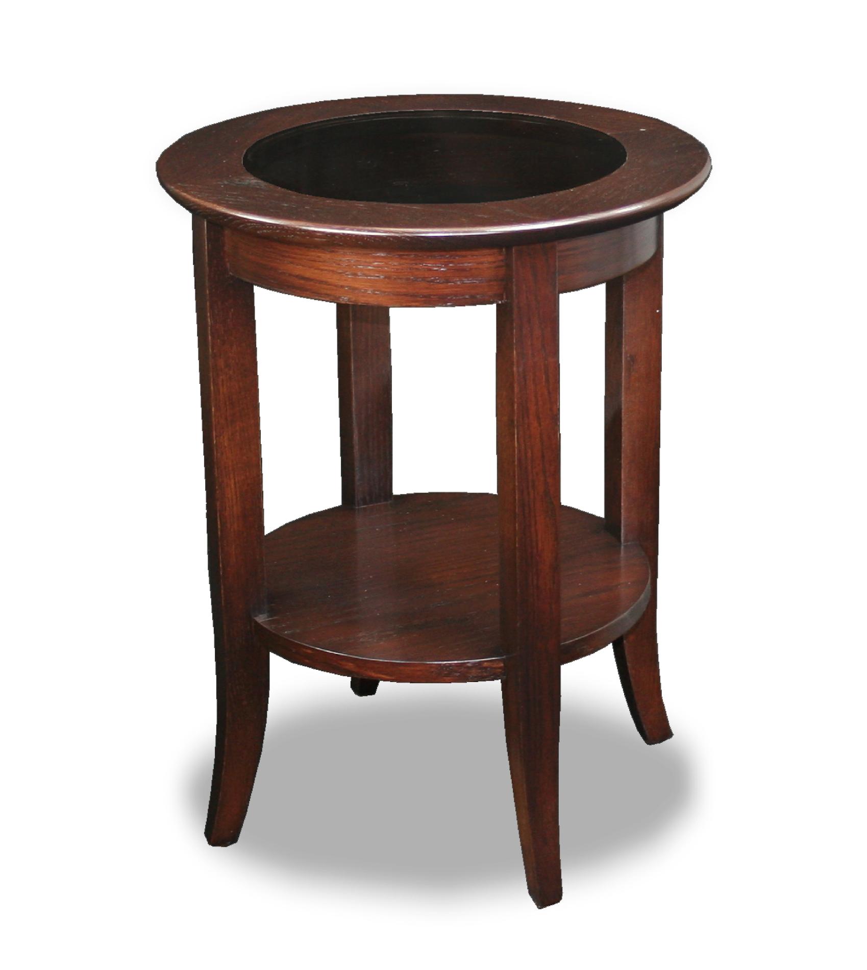 Leick Solid Wood Round Glass Top End Table - Chocolate Oak Finish