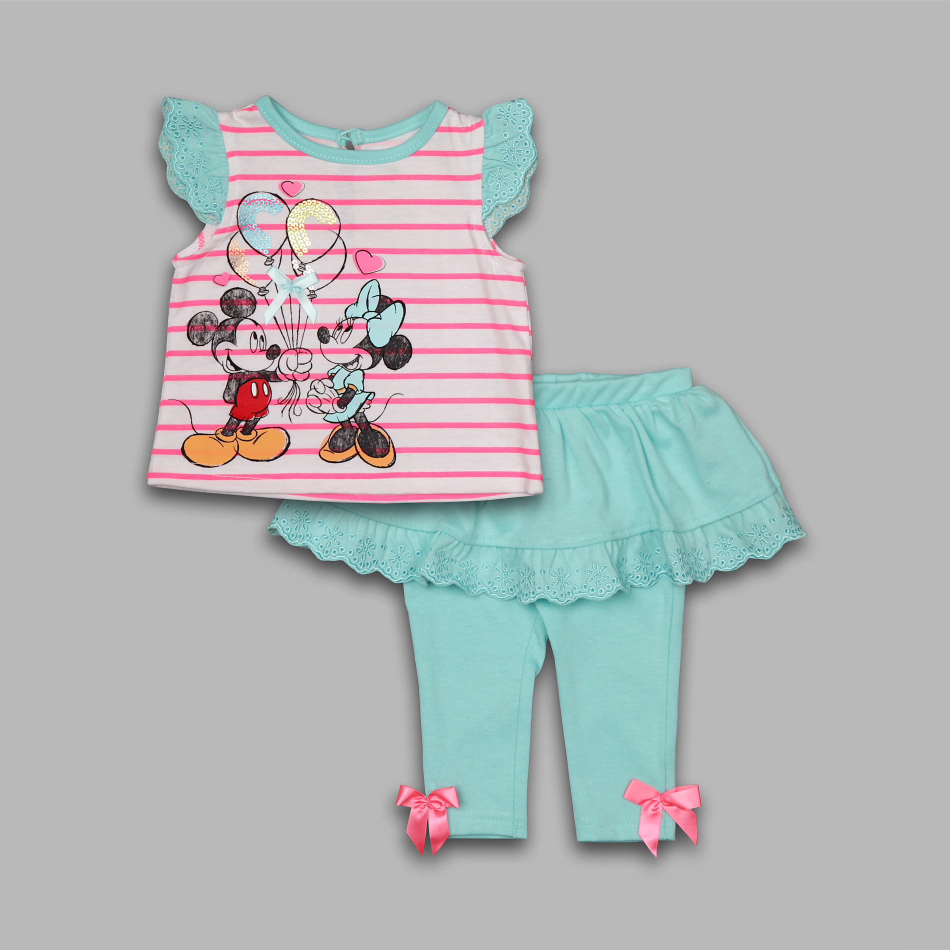 Disney Newborn Girl's 2 Pc Top and Leggings Eyelet Mickey and Minnie Set