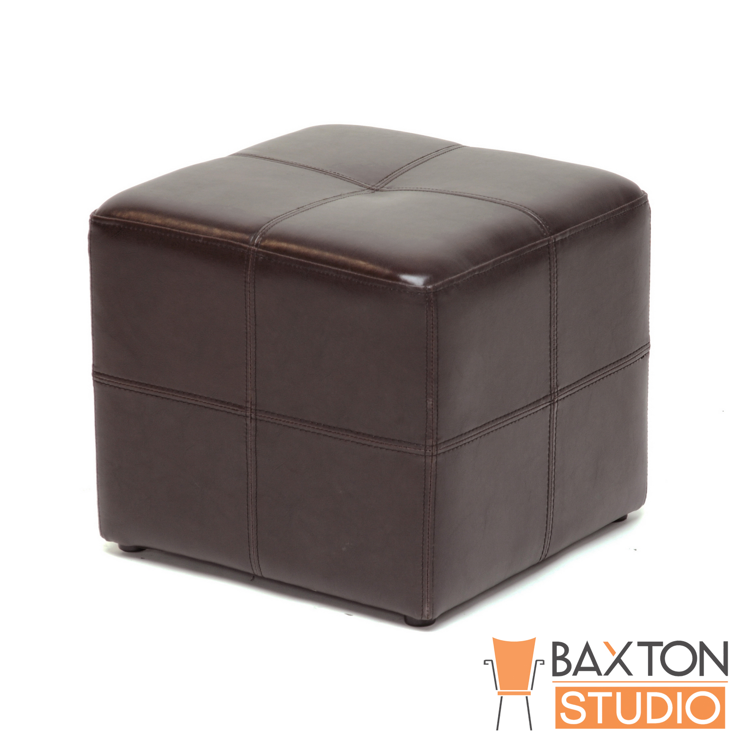Baxton Studio 15"H x 16"W x 16"D Bonded Leather Ottoman - Dark Brown