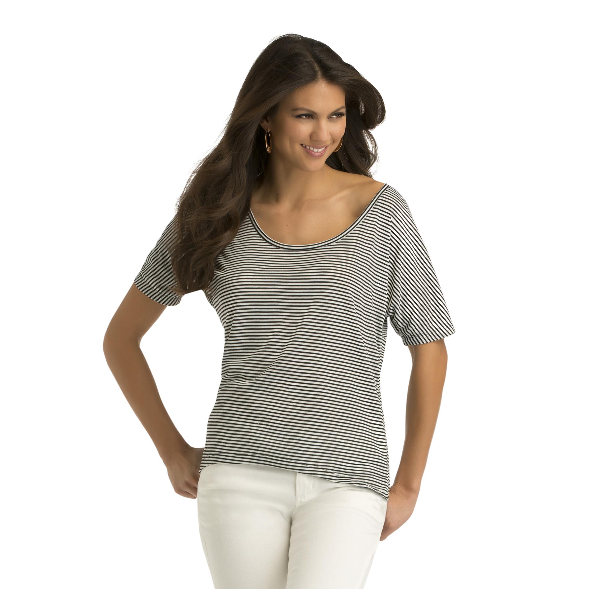Kardashian Kollection Women's Cold Shoulder T-Shirt - Striped