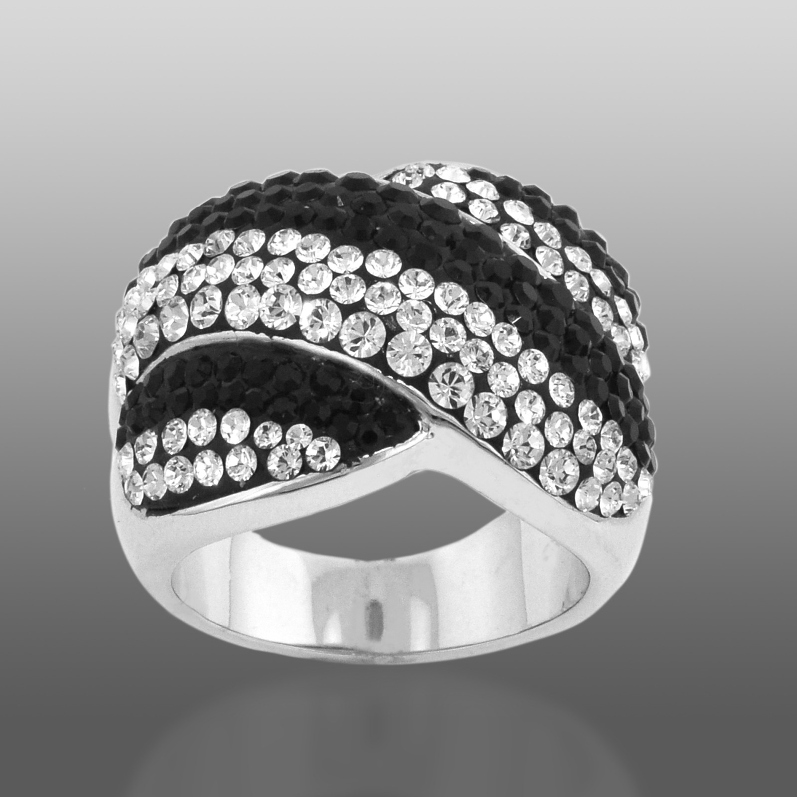 Shades Of Elegance Platinum Over Bronze Black & White Wavy Stripe Ring