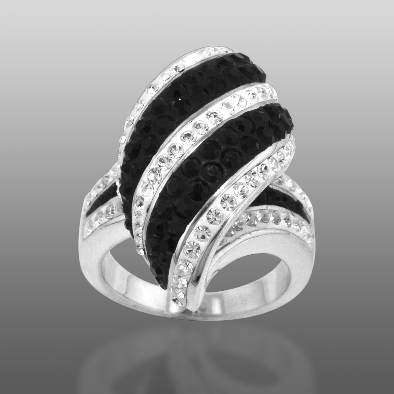 Shades Of Elegance Platinum Over Bronze Black & White Kite Stripe Ring