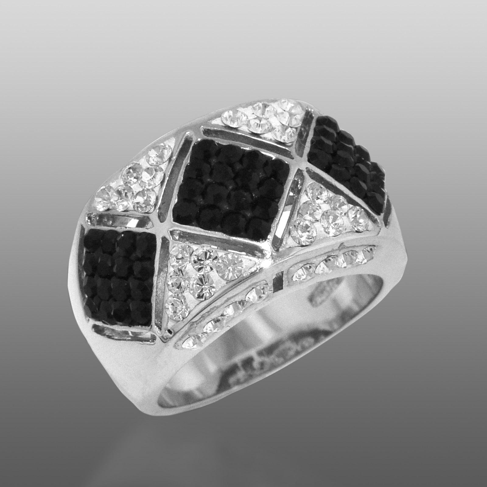 Shades Of Elegance Platinum Over Bronze Black & White Geometric Ring