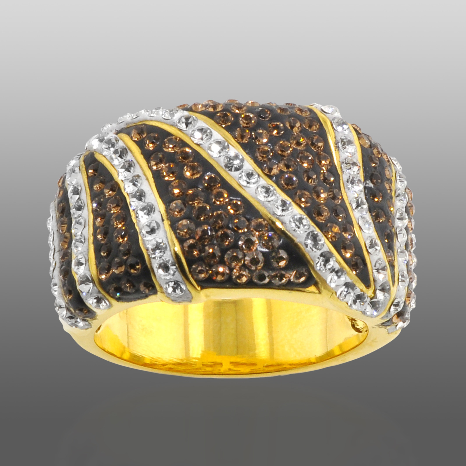 Shades Of Elegance Gold Over Bronze Brown & White Crystal Zebra Ring