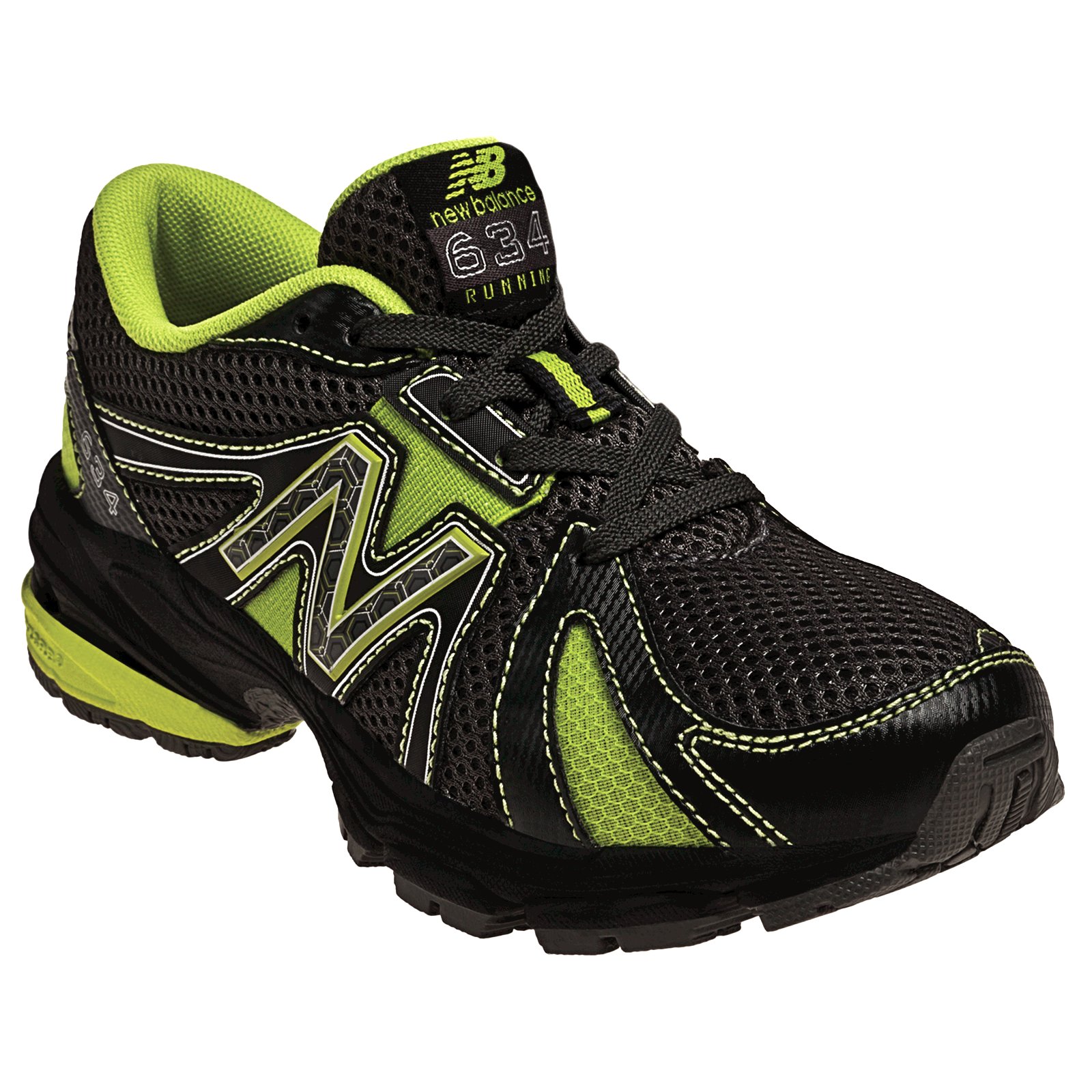 New Balance Boys' 634 Black and Lime Athletic Shoes
