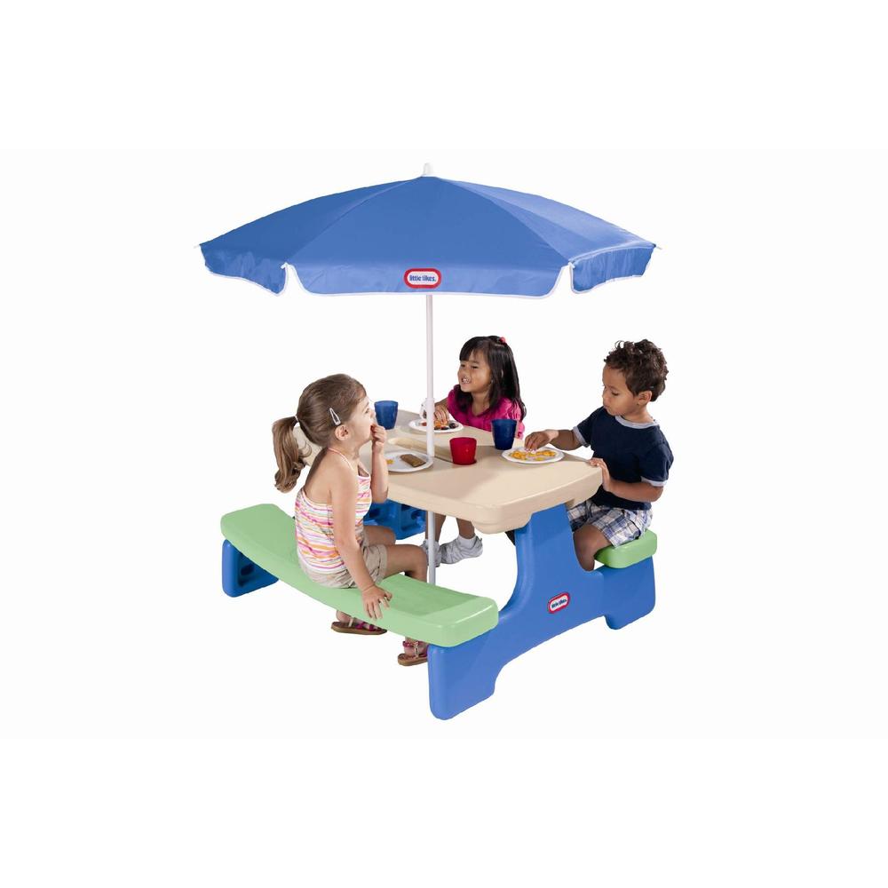 Little Tikes Easy Store Picnic Table with Umbrella Blue