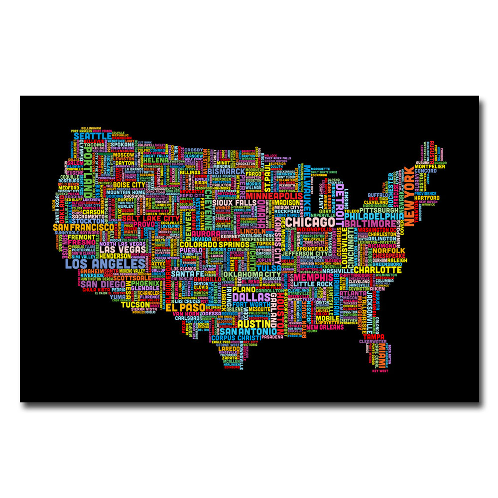 Trademark Global Michael Tompsett 'US Cities Text Map II' Canvas Art