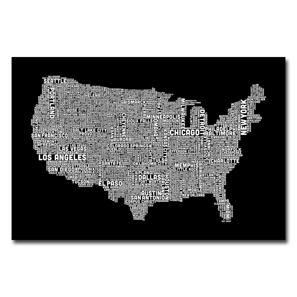 Trademark Global Michael Tompsett 'US City Map B&W' Canvas Art