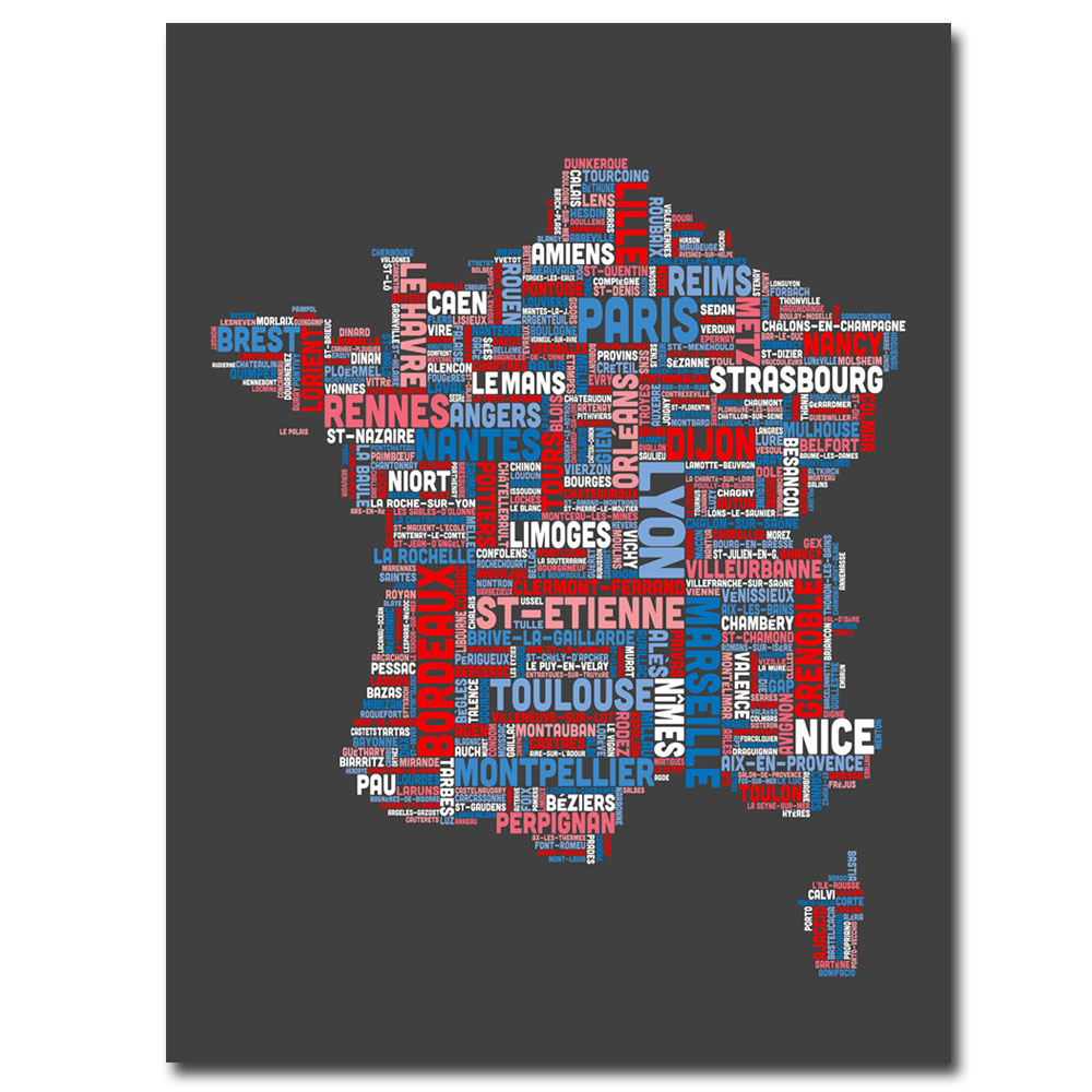 Trademark Global Michael Tompsett 'France City Text Map' Canvas Art